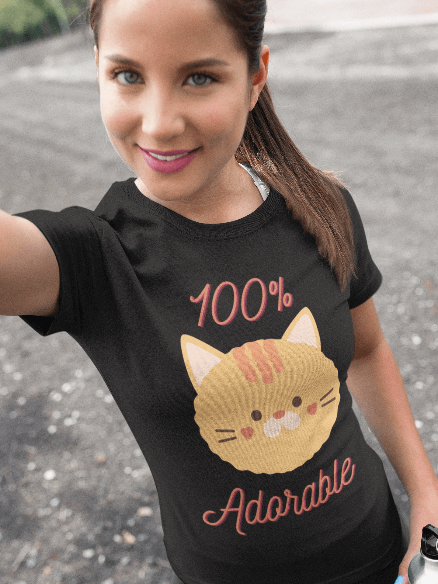 Cute Funny Cartoon Cat 100% Adorable Adult Unisex T-Shirt, Humor Joke Tee Shirt by Miller's Manic Menagerie 3.png MillersMMMerch