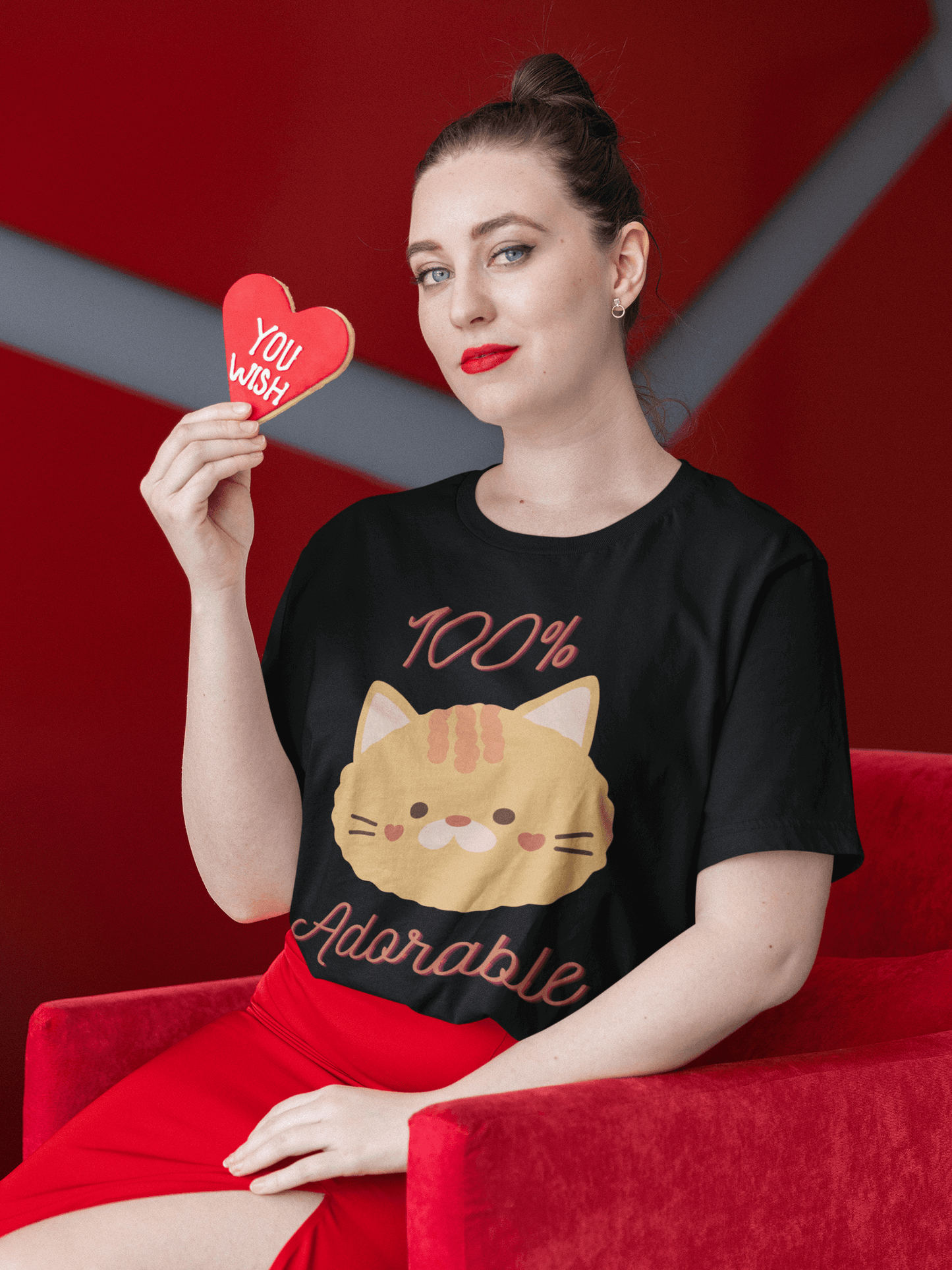 Cute Funny Cartoon Cat 100% Adorable Adult Unisex T-Shirt, Humor Joke Tee Shirt by Miller's Manic Menagerie 4.png MillersMMMerch