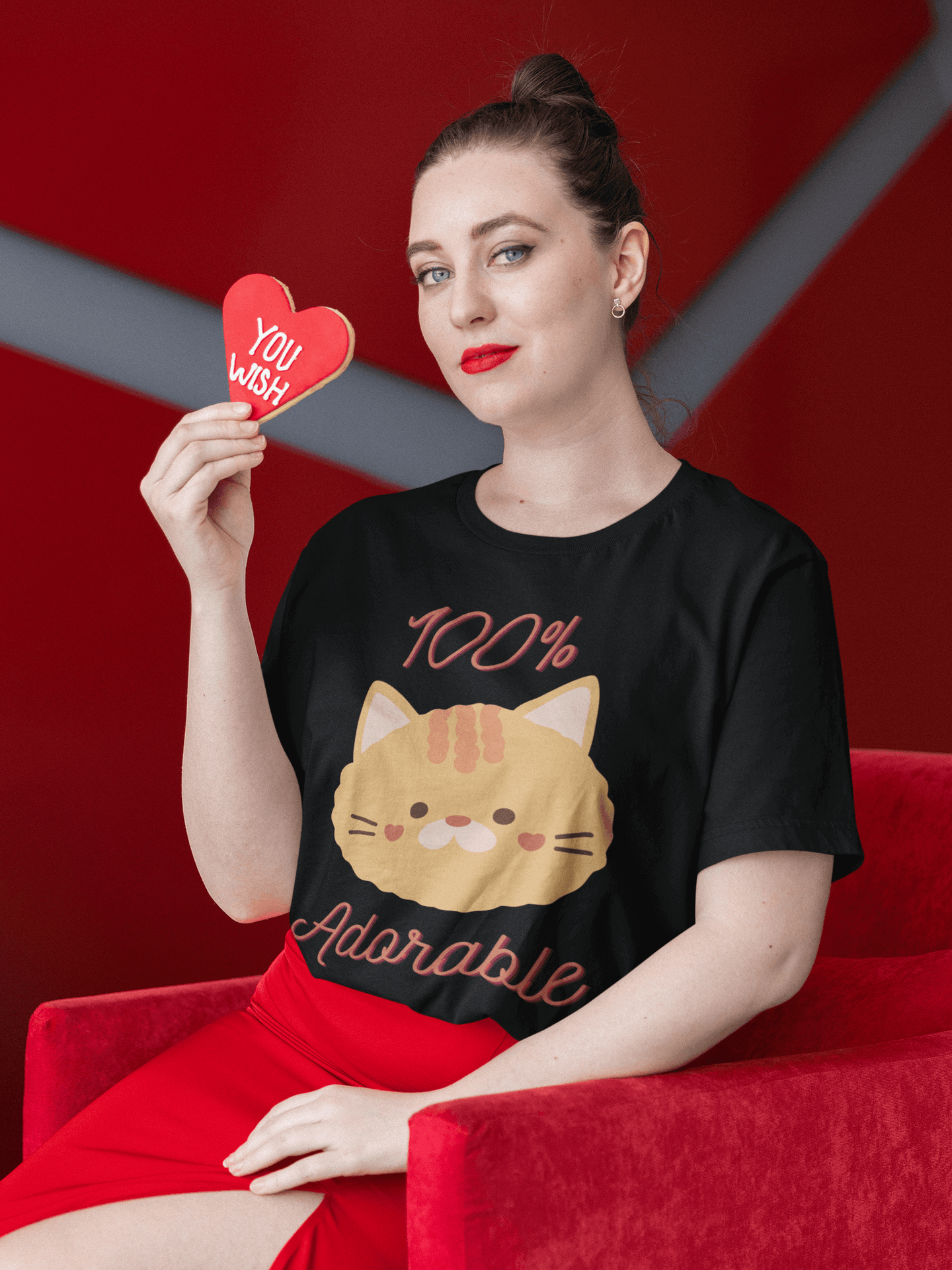 Cute Funny Cartoon Cat 100% Adorable Adult Unisex T-Shirt, Humor Joke Tee Shirt by Miller's Manic Menagerie 4.png MillersMMMerch