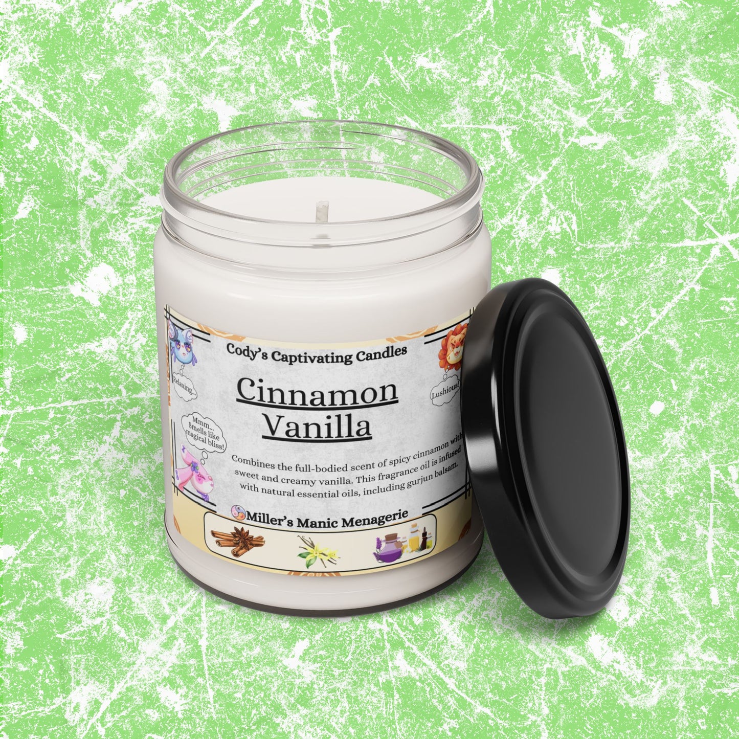 Cinnamon Vanilla, 9oz Vegan Soy Wax Scented Candle