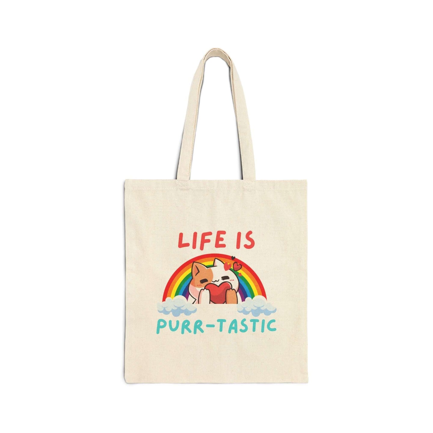 Miller's Manic Menagerie Cartoon Cat Slogan Cotton Canvas Tote Bag, Meow Kitty Kitten Purr Mew Fluff Shop Sturdy Handle Pouch