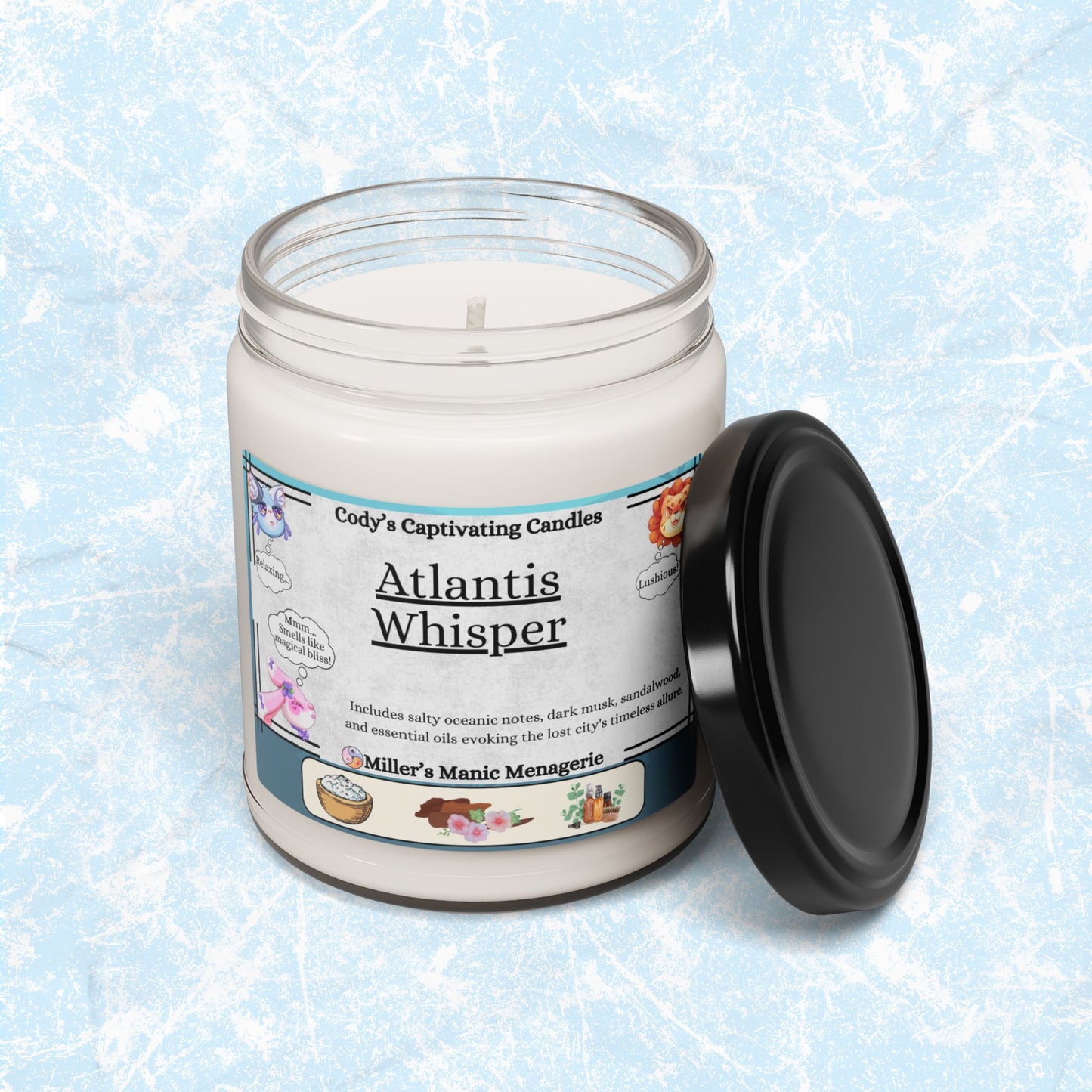 Atlantis Whisper, 9oz Vegan Soy Wax Scented Candle