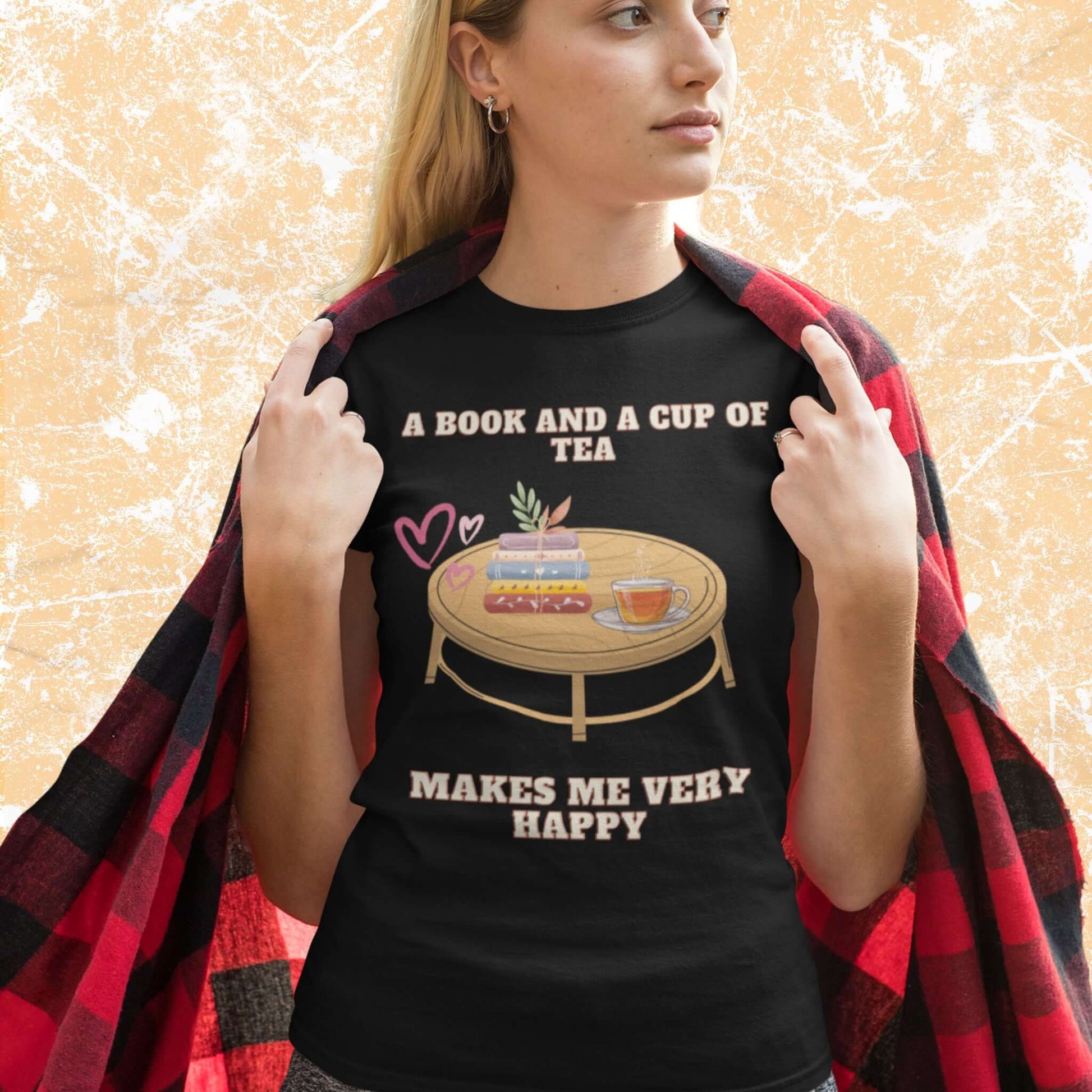 BookAndTeaMakesMeHappyAdultUnisexT-Shirt_LiteratureSloganPhraseTeeShirtbyMiller_sManicMenagerie2.jpg Miller's Manic Menagerie