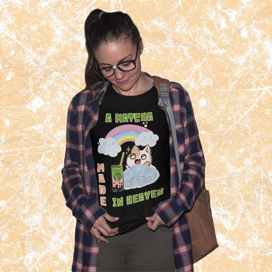 MatchaMadeinHeavenFunnyCartoonCatAdultUnisexT-Shirt_HumorBobaJokeTeeShirtbyMiller_sManicMenagerie1.jpg Miller's Manic Menagerie