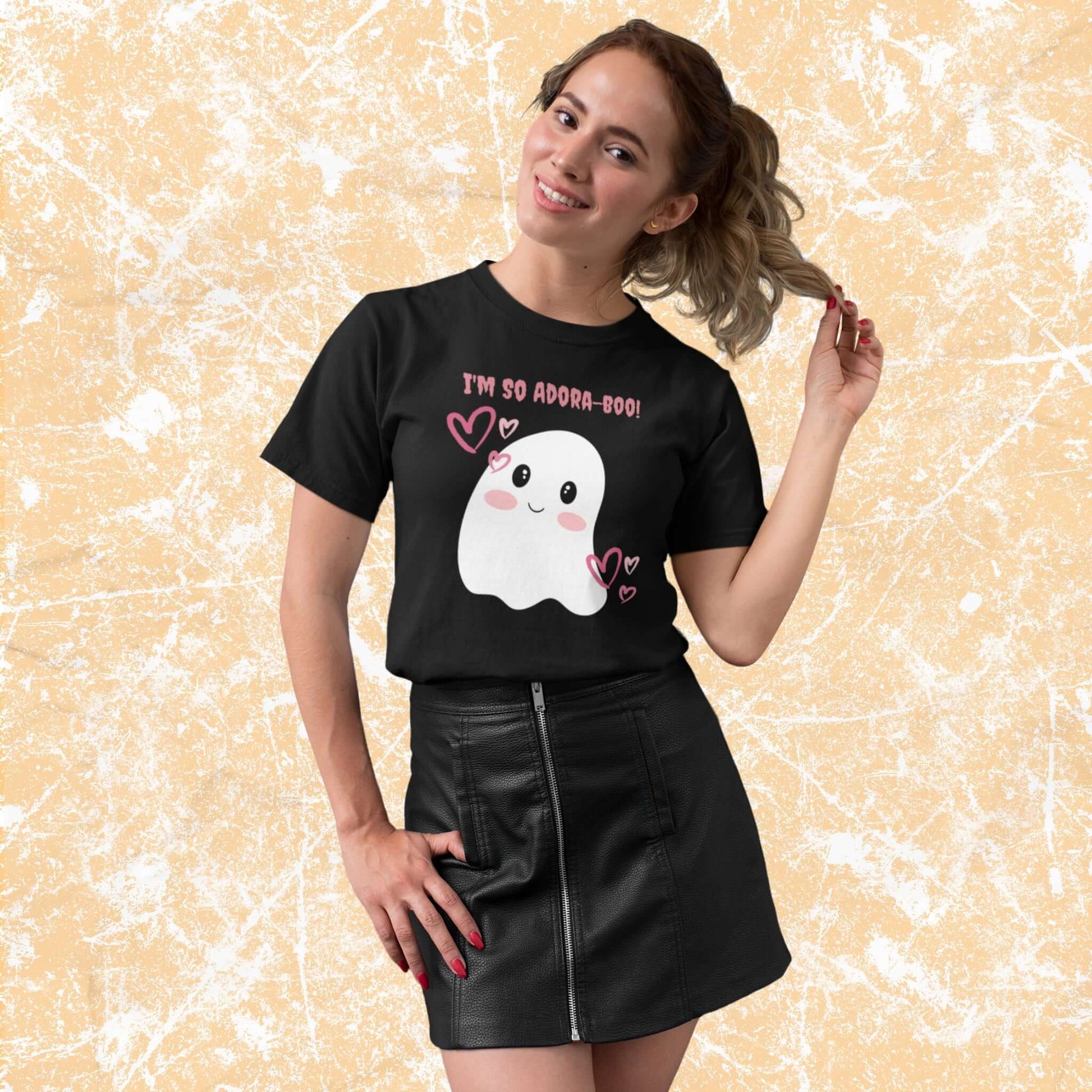 Adora-booFunnyCartoonAdorableGhostPunAdultUnisexT-Shirt_HalloweenHumorJokeTeeShirtbyMiller_sManicMenagerie1.jpg Miller's Manic Menagerie