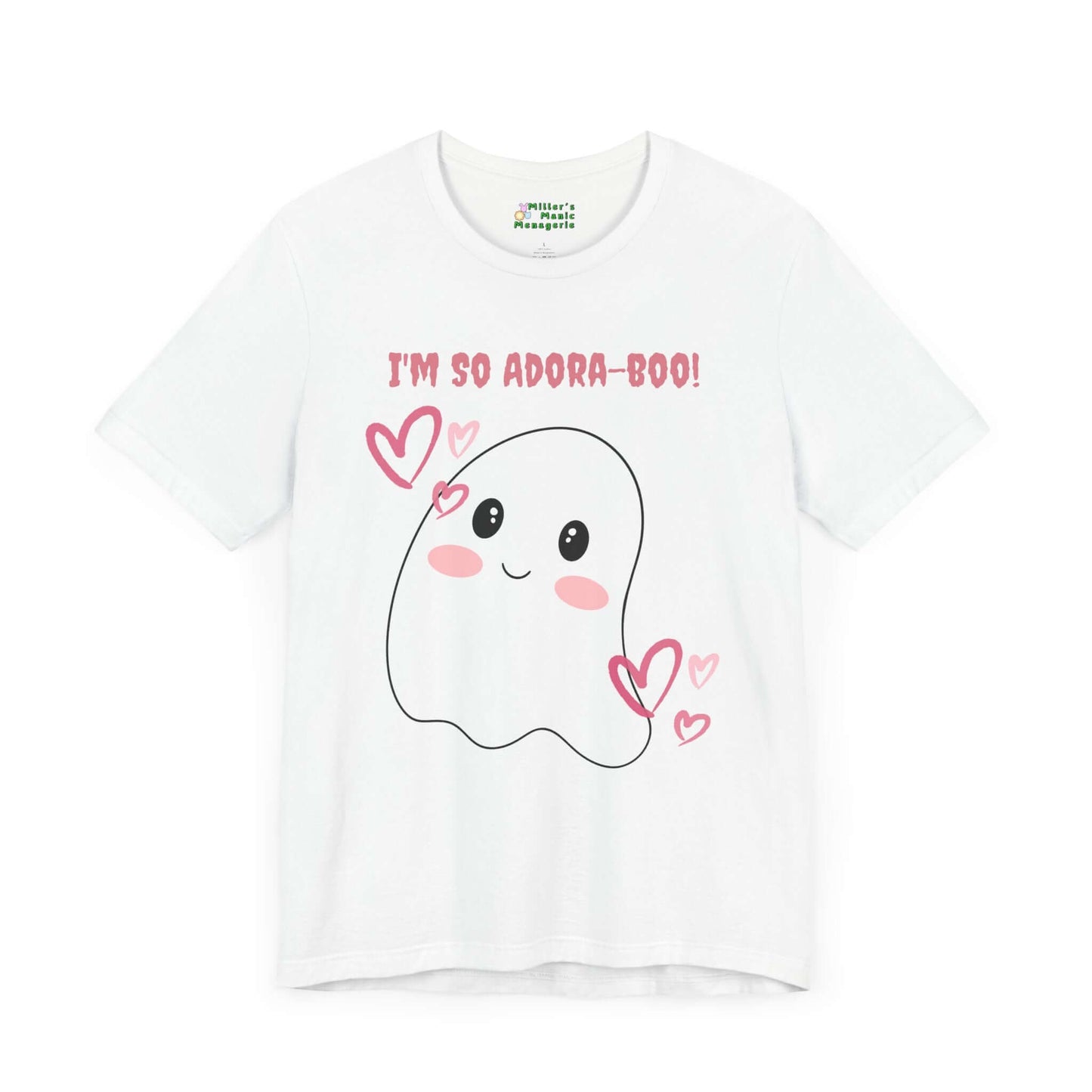 Adora-boo_Funny_Cartoon_Adorable_Ghost_Pun_Adult_Unisex_T-Shirt_Halloween_Humor_Joke_Tee_Shirt_by_Miller_s_Manic_Menagerie_White_Front.jpg Miller's Manic Menagerie