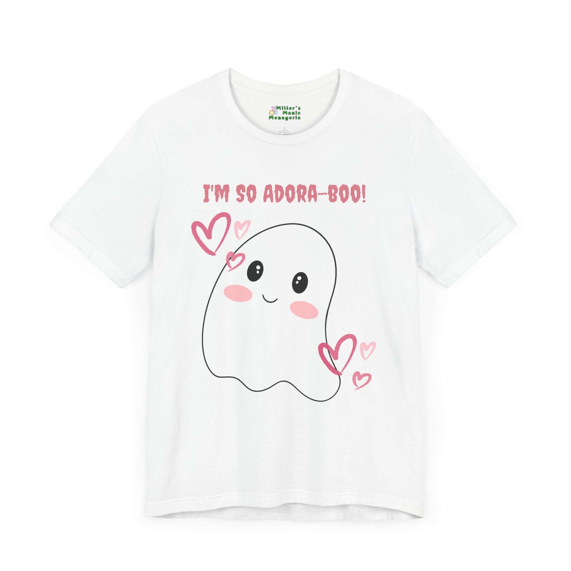 Adora-boo_Funny_Cartoon_Adorable_Ghost_Pun_Adult_Unisex_T-Shirt_Halloween_Humor_Joke_Tee_Shirt_by_Miller_s_Manic_Menagerie_White_Front.jpg Miller's Manic Menagerie