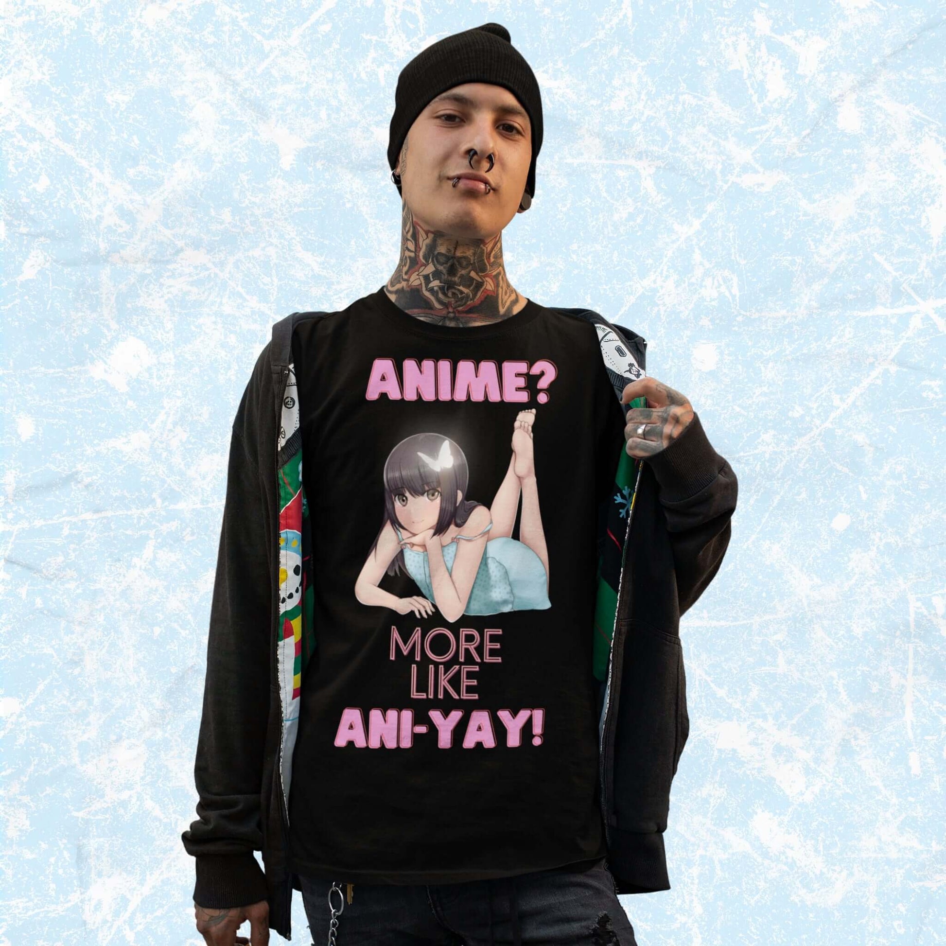 Ani-YayFunnyKawaiiAnimePunPhraseAdultUnisexT-Shirt_OtakuHumorJokeTeeShirtbyMiller_sManicMenagerie1.jpg Miller's Manic Menagerie