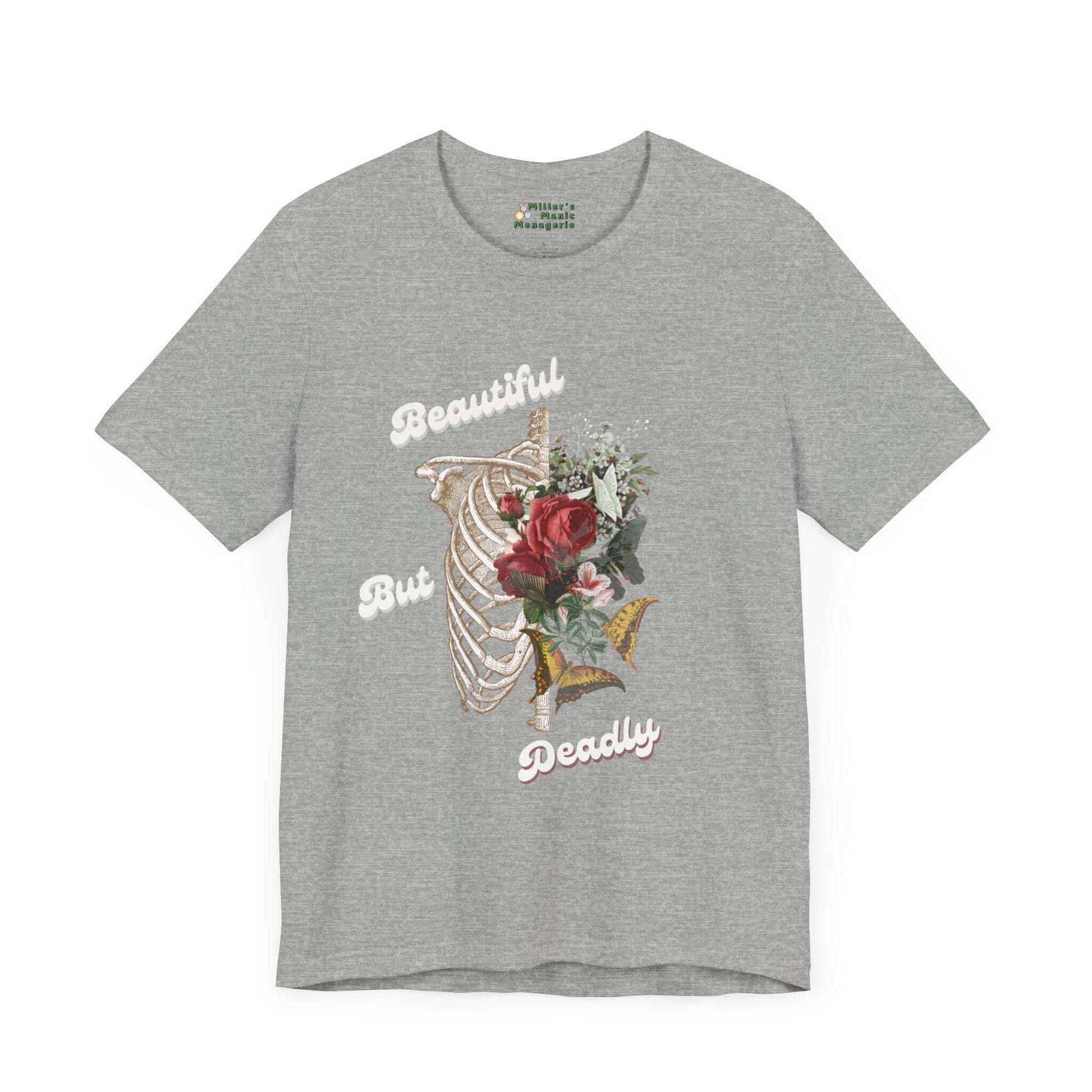 Beautiful_But_Deadly_Dark_Gothic_Skeletal_Butterfly_Adult_Unisex_T-Shirt_Phrase_Tee_Shirt_by_Miller_s_Manic_Menagerie_Athletic_Heather_Front.jpg Miller's Manic Menagerie