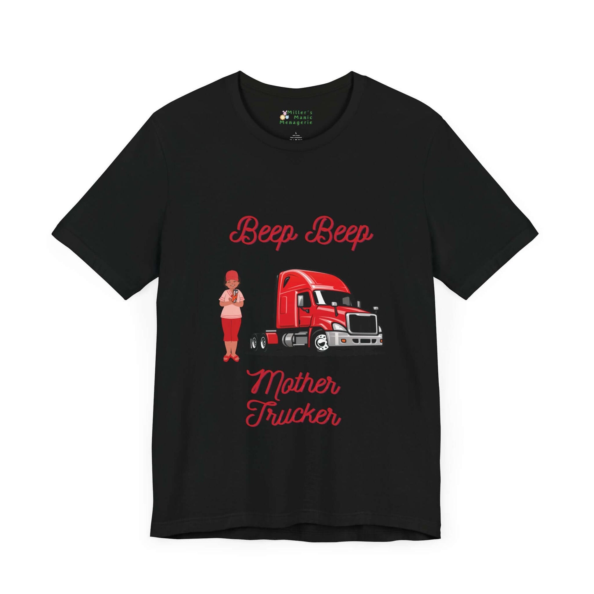 Mother_Trucker_Funny_Cartoon_Adult_Unisex_T-Shirt_Silly_Humor_Joke_Tee_Shirt_by_Miller_s_Manic_Menagerie_Black_Front.jpg Miller's Manic Menagerie