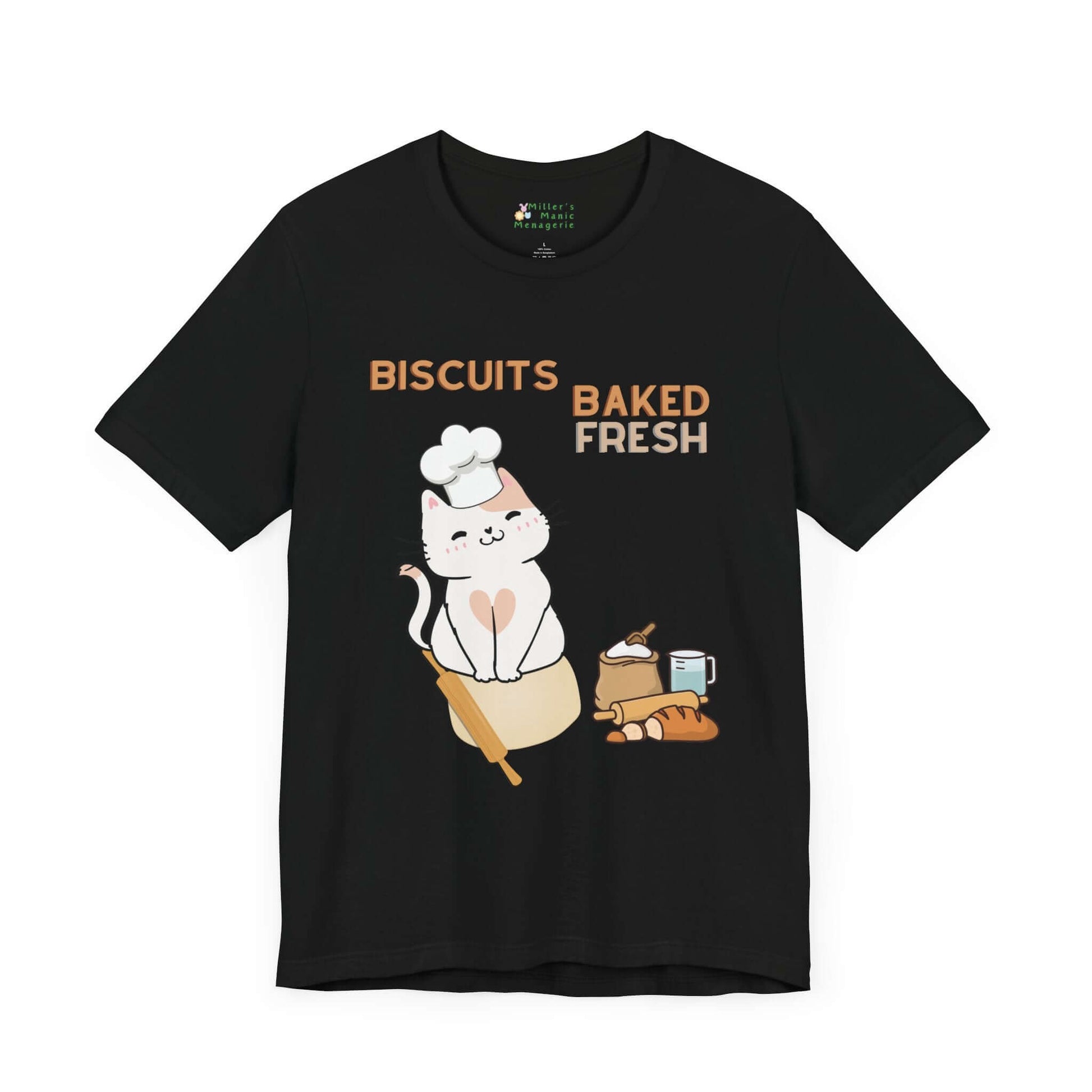 Biscuits_Baked_Fresh_Funny_Cartoon_Adult_Unisex_T-Shirt_Humor_Cat_Joke_Tee_Shirt_by_Miller_s_Manic_Menagerie_Black_Front.jpg Miller's Manic Menagerie