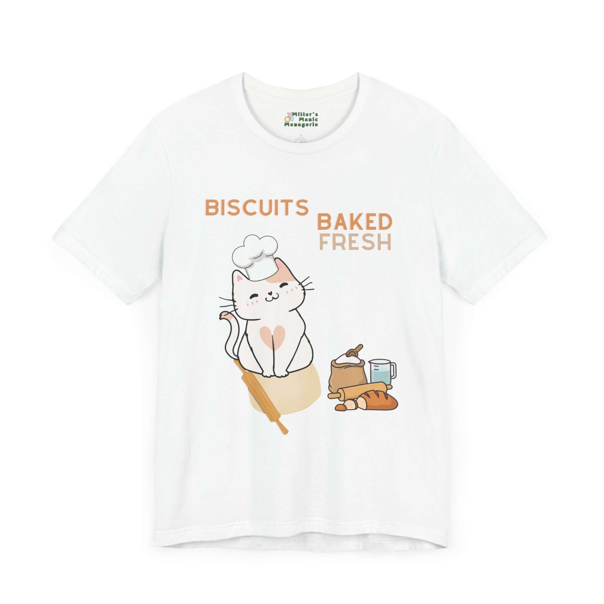 Biscuits_Baked_Fresh_Funny_Cartoon_Adult_Unisex_T-Shirt_Humor_Cat_Joke_Tee_Shirt_by_Miller_s_Manic_Menagerie_White_Front.jpg Miller's Manic Menagerie