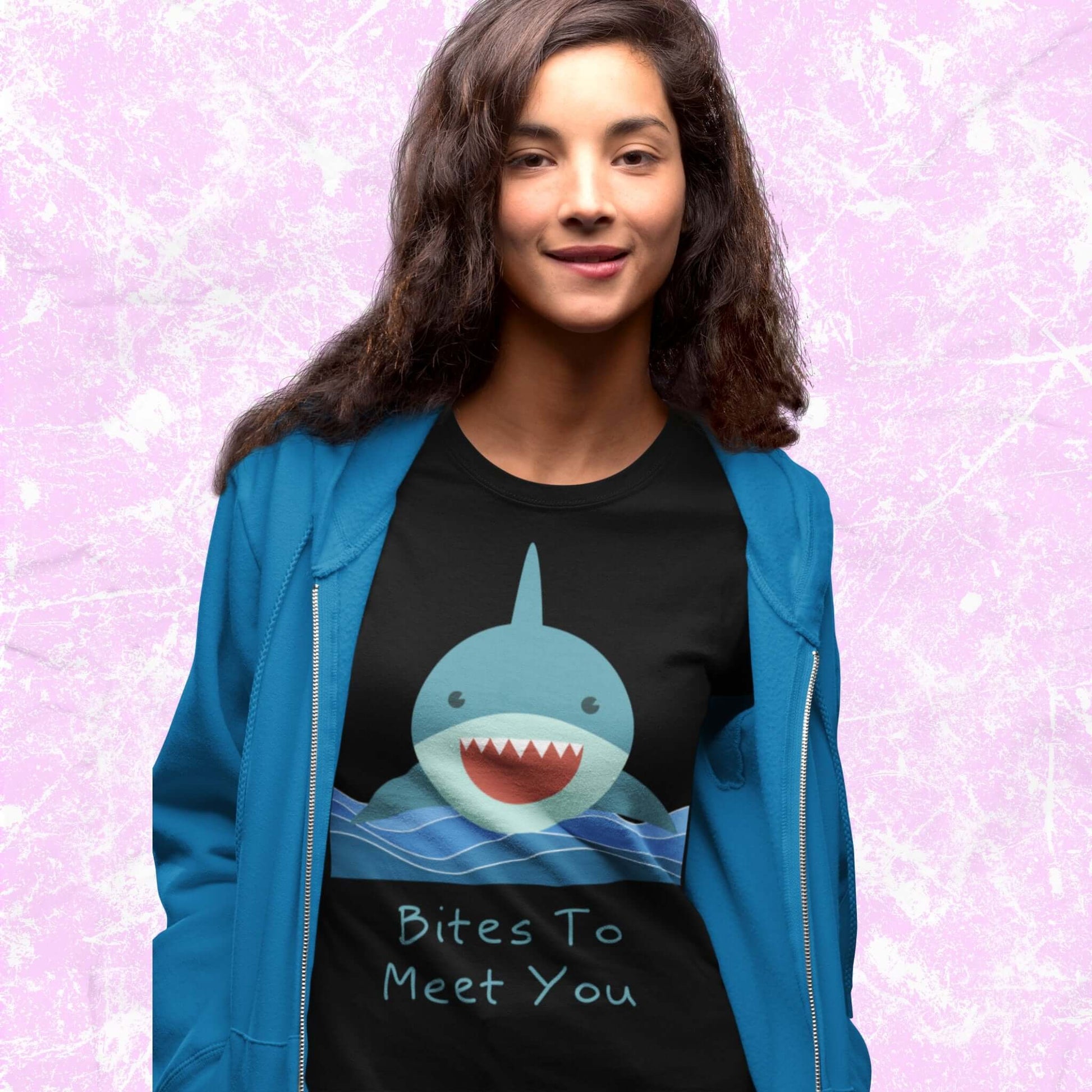 BitestoMeetYouFunnyCartoonAdultUnisexT-Shirt_HumorSharkJokeTeeShirtbyMiller_sManicMenagerie1.jpg Miller's Manic Menagerie