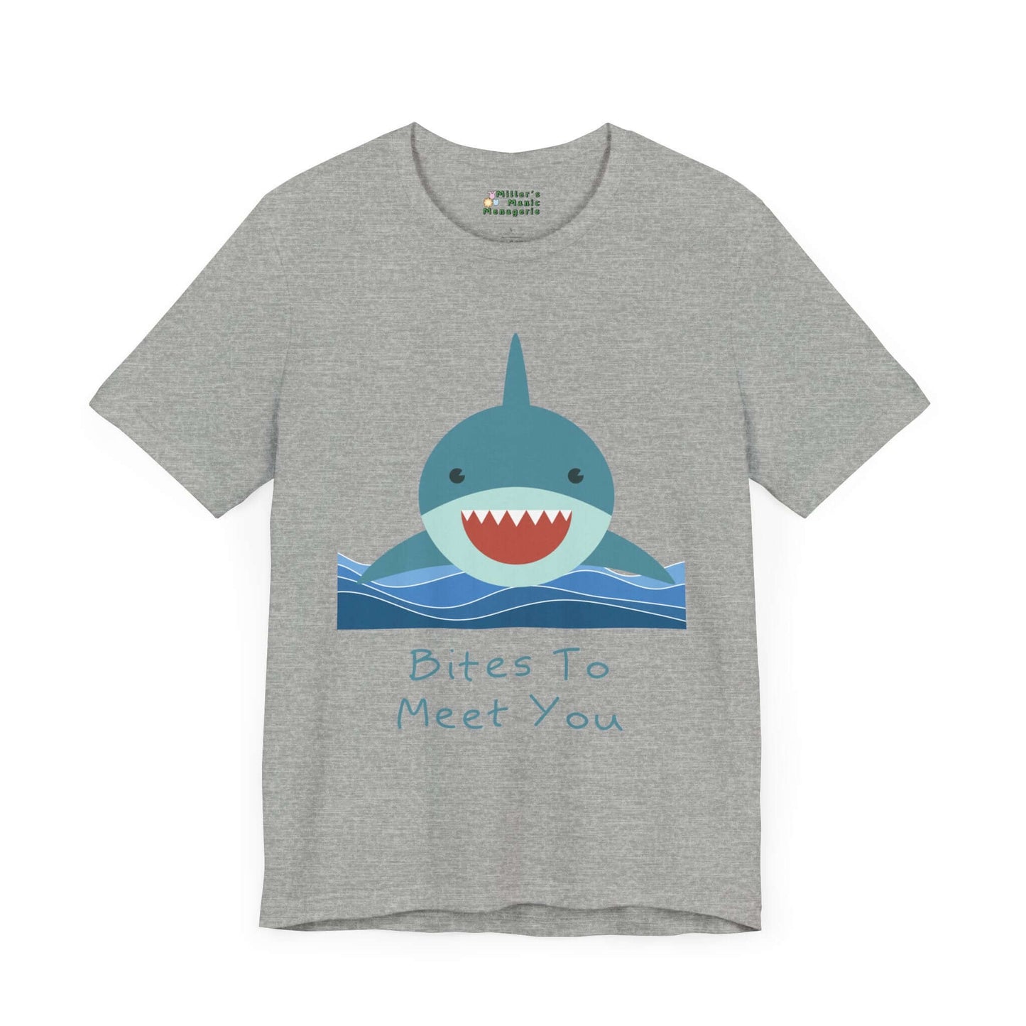 Bites_to_Meet_You_Funny_Cartoon_Adult_Unisex_T-Shirt_Humor_Shark_Joke_Tee_Shirt_by_Miller_s_Manic_Menagerie_Athletic_Heather_Front.jpg Miller's Manic Menagerie