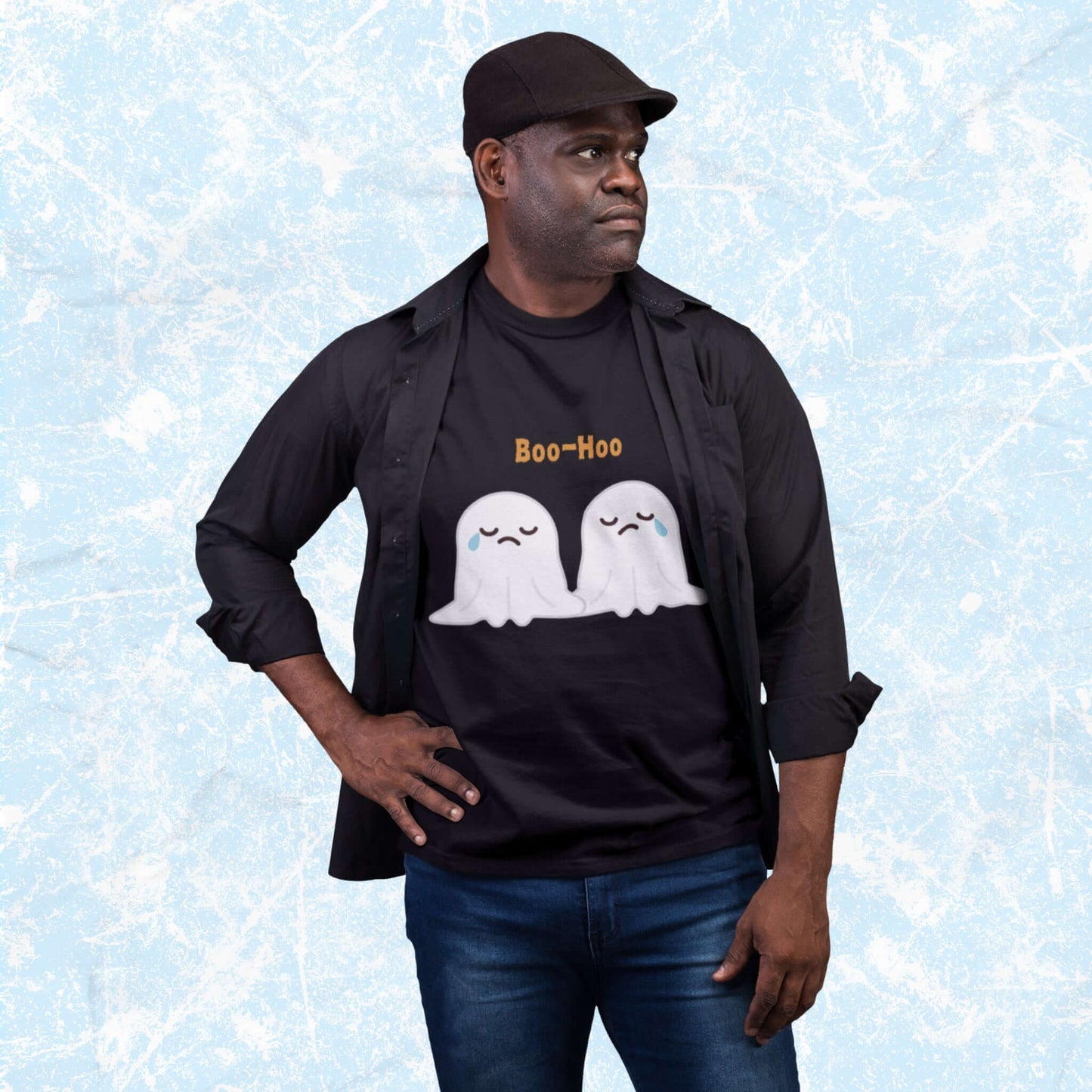 Boo-HooFunnyCartoonGhostsAdultUnisexT-Shirt_HumorHalloweenJokeTeeShirtbyMiller_sManicMenagerie1.jpg Miller's Manic Menagerie