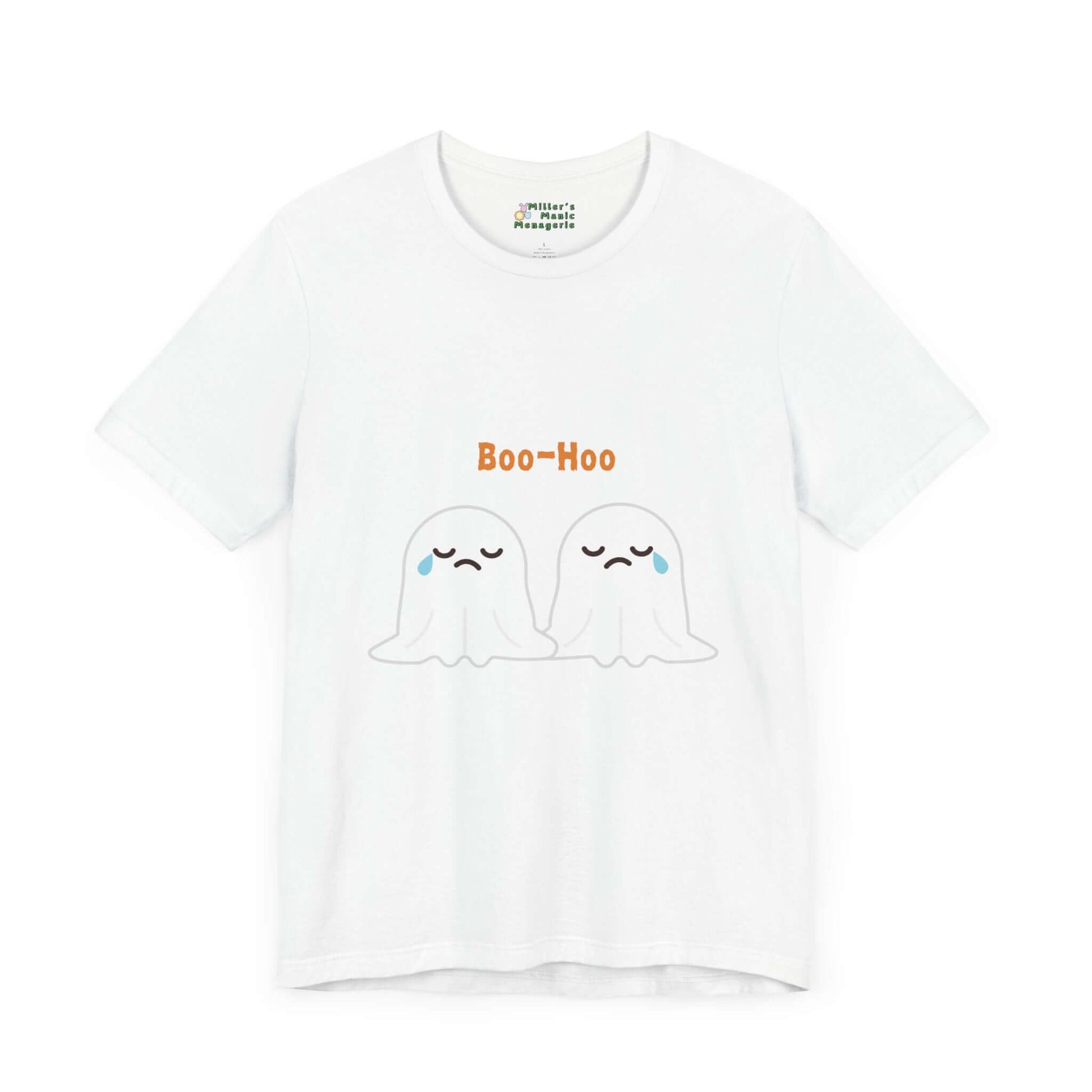 Boo-Hoo_Funny_Cartoon_Ghosts_Adult_Unisex_T-Shirt_Humor_Halloween_Joke_Tee_Shirt_by_Miller_s_Manic_Menagerie_White_Front.jpg Miller's Manic Menagerie
