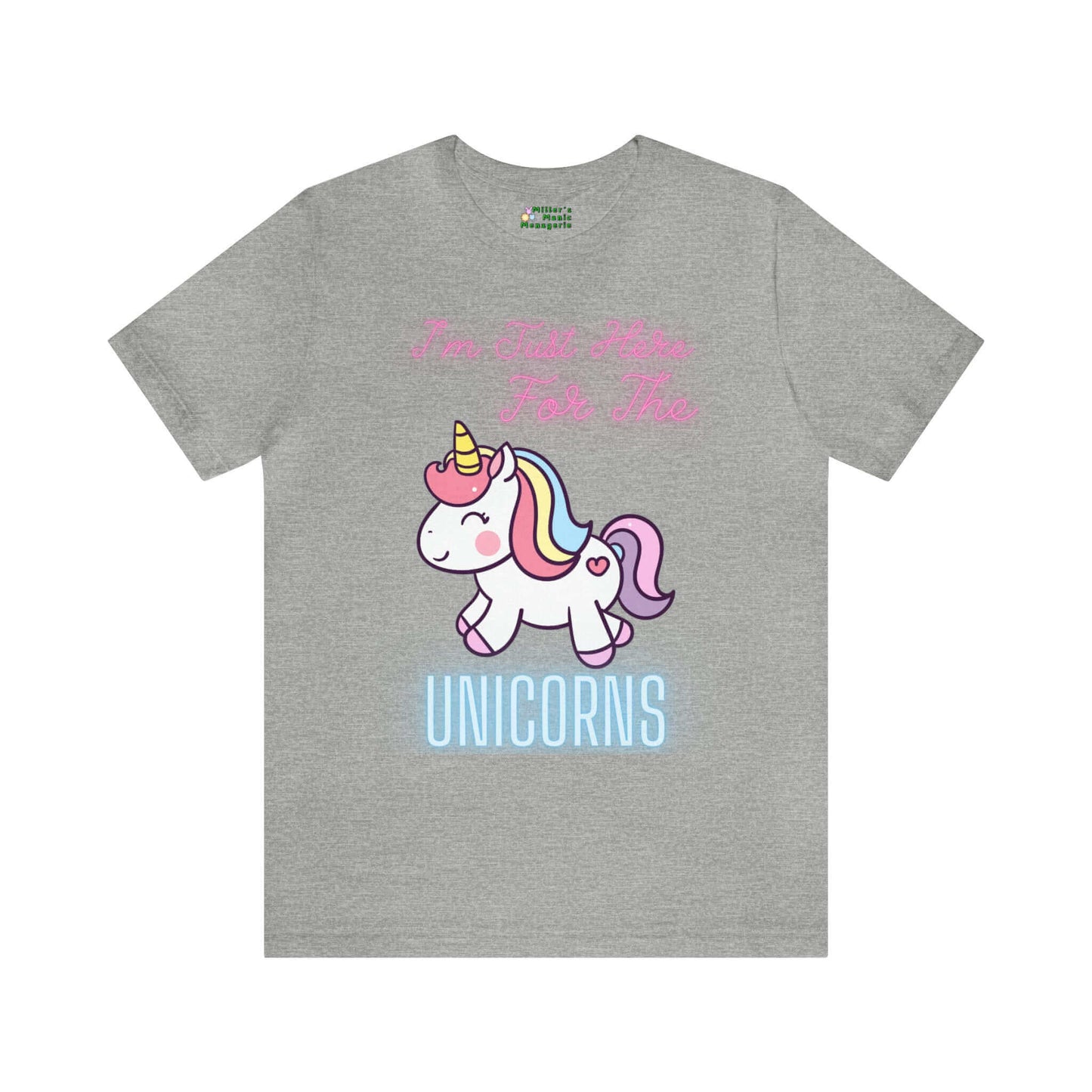 Miller_s_Manic_Menagerie_Funny_Cartoon_Unicorn_Humor_Adult_Unisex_T-Shirt_Just_Here_Gag_Gift_Laugh_Dad_Joke_Pun_Prank_Tee_Athletic_Heather.jpg MillersMMMerch