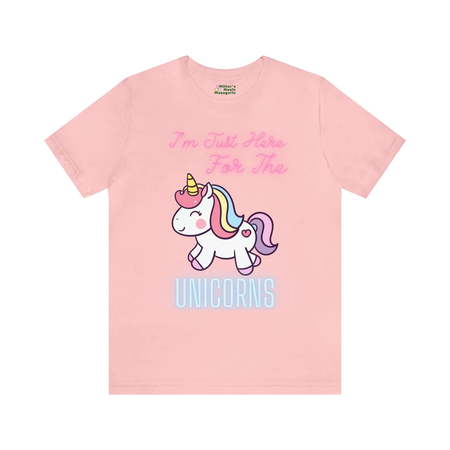 Miller_s_Manic_Menagerie_Funny_Cartoon_Unicorn_Humor_Adult_Unisex_T-Shirt_Just_Here_Gag_Gift_Laugh_Dad_Joke_Pun_Prank_Tee_Pink.jpg MillersMMMerch