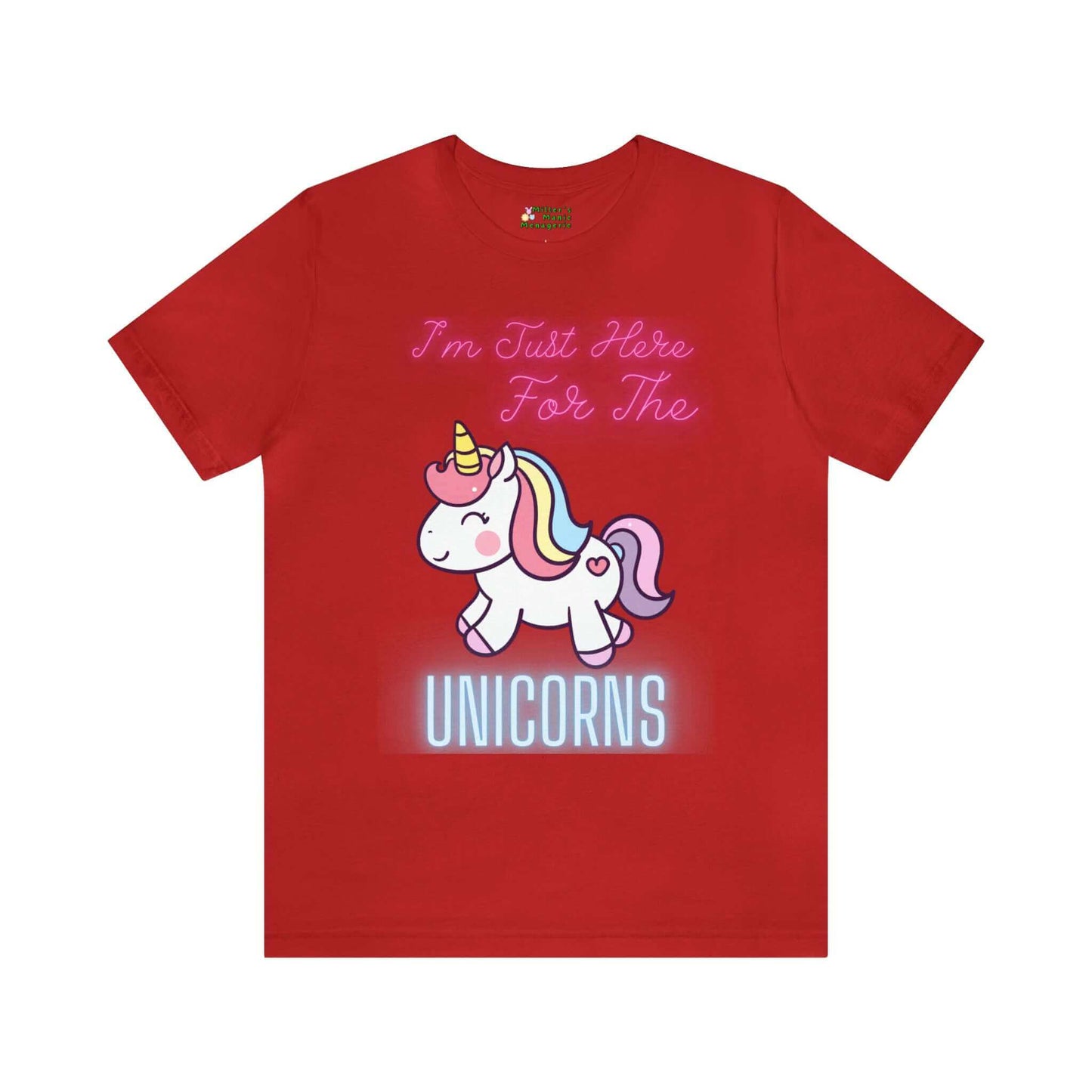 Miller_s_Manic_Menagerie_Funny_Cartoon_Unicorn_Humor_Adult_Unisex_T-Shirt_Just_Here_Gag_Gift_Laugh_Dad_Joke_Pun_Prank_Tee_Red.jpg MillersMMMerch