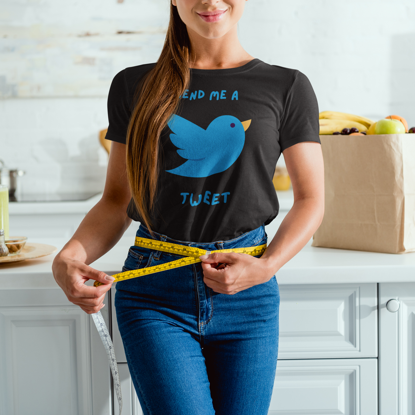 Send Me A Tweet Funny Cartoon Bird Adult Unisex T-Shirt, Social Media Humor Joke Tee Shirt by Miller's Manic Menagerie