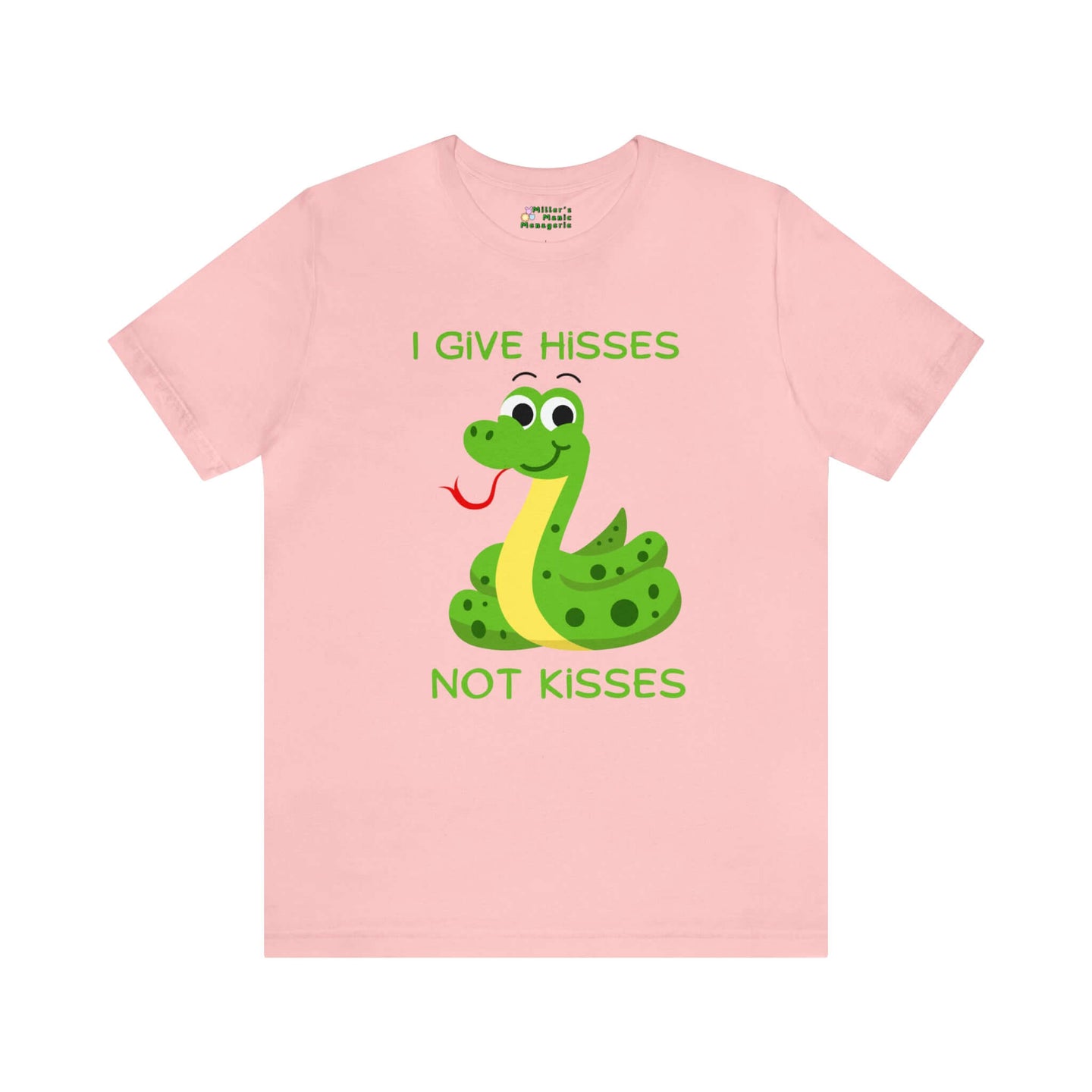 Miller_s_Manic_Menagerie_Funny_Cartoon_Snake_Humor_Adult_Unisex_T-Shirt_Gag_Gift_Dad_Joke_Reptile_Hiss_Kiss_Pun_Present_Tee_Pink.jpg MillersMMMerch