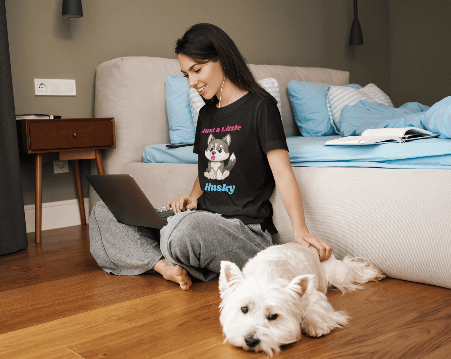 Funny Just A Little Husky Cartoon Dog Adult Unisex T-Shirt, Humor Joke Tee Shirt by Miller's Manic Menagerie 4.png MillersMMMerch