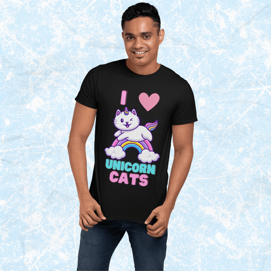 I Love Unicorn Cats Rainbow Tee, Adult Unisex T-Shirt