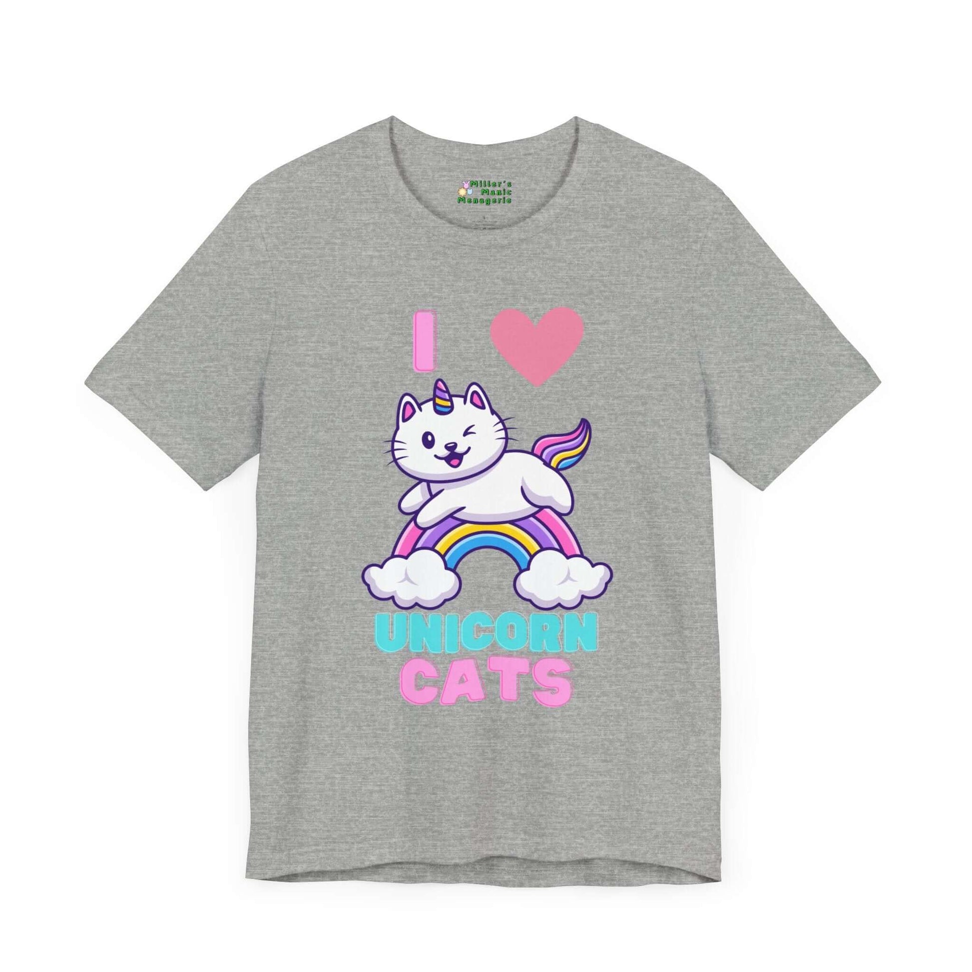 Love_Unicorn_Cats_Cartoon_Rainbow_Adult_Unisex_T-Shirt_Cute_Pet_Kitty_Tee_Shirt_by_Miller_s_Manic_Menagerie_Athletic_Heather_Front.jpg Miller's Manic Menagerie