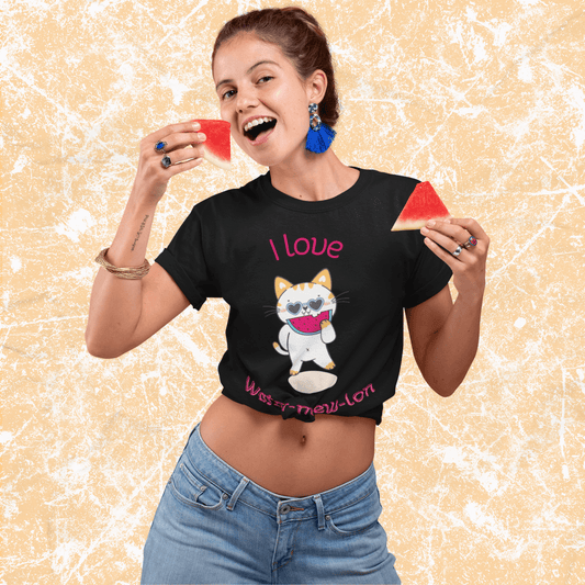 I Love Water-Mew-Lon Watermelon Cat Tee, Adult Unisex T-Shirt