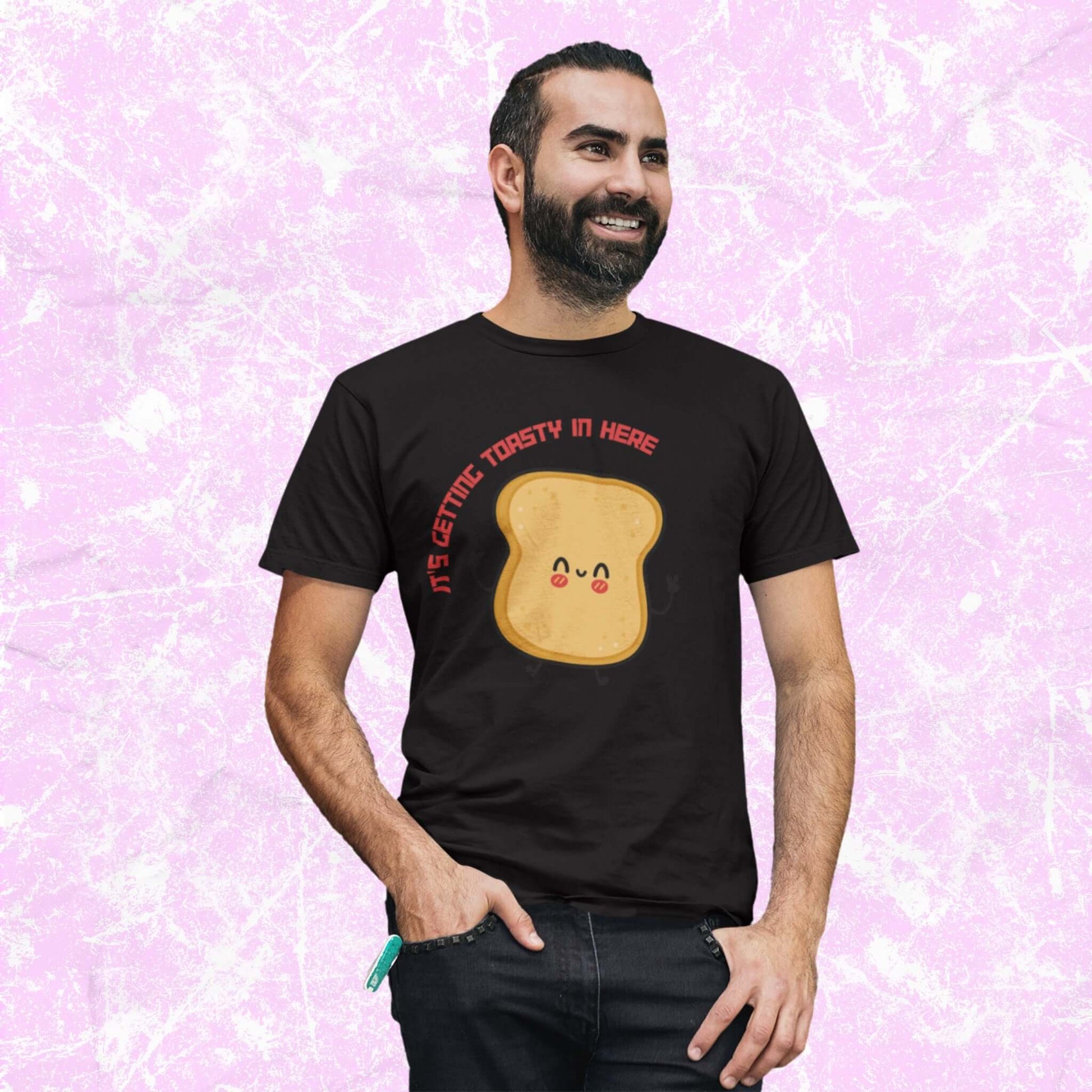 It_sGettingToastyFunnyCartoonPunAdultUnisexT-Shirt_FoodHumorJokeTeeShirtbyMiller_sManicMenagerie1.jpg Miller's Manic Menagerie