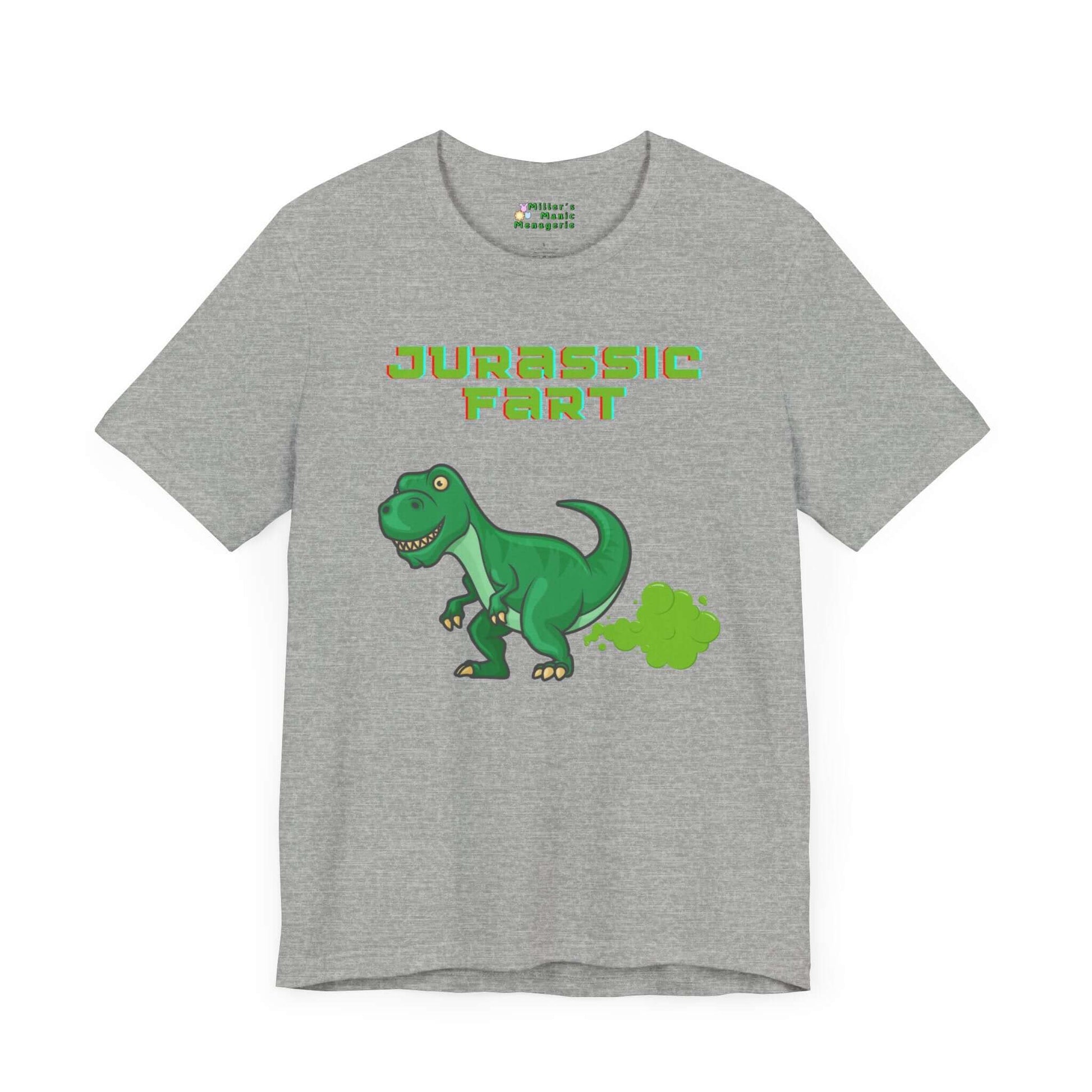 Jurassic_Fart_Funny_Cartoon_T-Rex_Adult_Unisex_T-Shirt_Dinosaur_Humor_Fart_Joke_Tee_Shirt_by_Miller_s_Manic_Menagerie_Athletic_Heather_Front.jpg Miller's Manic Menagerie
