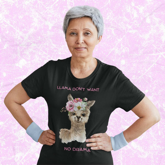 LlamaDon_tWantNoDramaFunnyCartoonAdultUnisexT-Shirt_HumorJokeAlpacaPunTeeShirtbyMiller_sManicMenagerie1.jpg Miller's Manic Menagerie