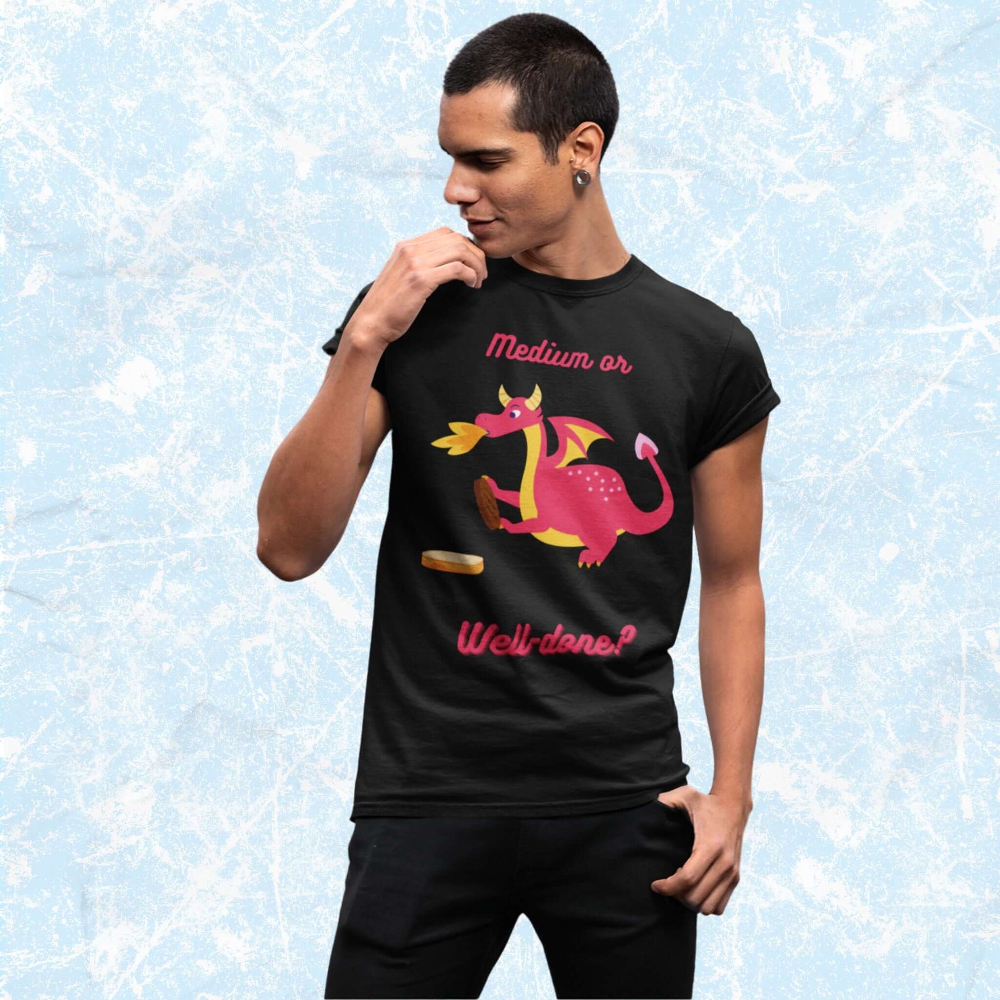 MediumorWell-DoneFunnyCartoonDragonAdultUnisexT-Shirt_SummerBBQGrillJokeTeeShirtbyMiller_sManicMenagerie2.jpg Miller's Manic Menagerie