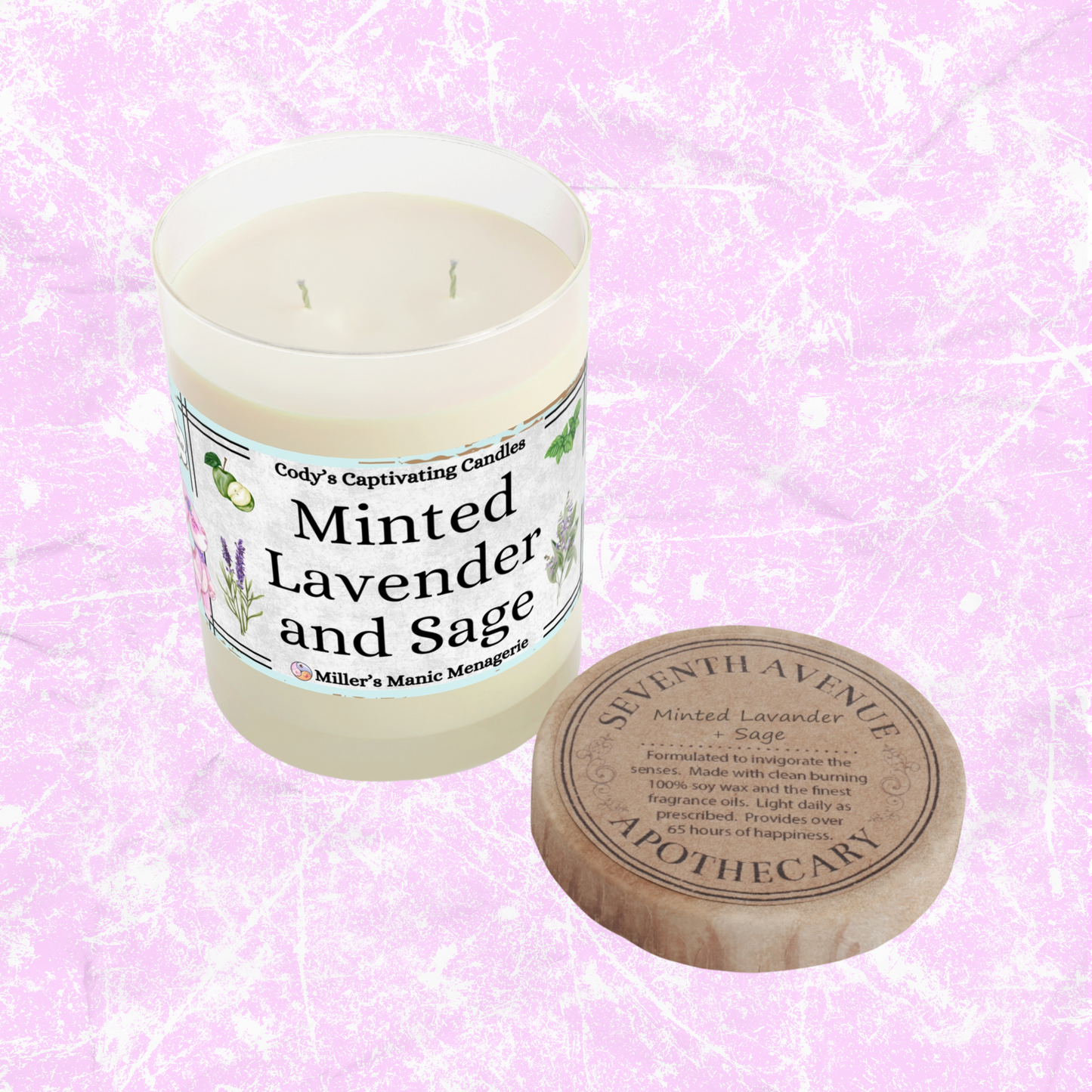 Minted Lavender and Sage, 11oz Vegan Soy Wax Seventh Avenue Apothecary Scented Candle