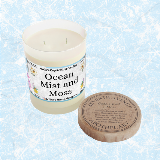 Ocean Mist and Moss, 11oz Vegan Soy Wax Seventh Avenue Apothecary Scented Candle