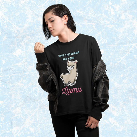 SaveTheDramaforYourLlamaFunnyAdultUnisexT-Shirt_CartoonAlpacaHumorJokeTeeShirtbyMiller_sManicMenagerie1.jpg Miller's Manic Menagerie