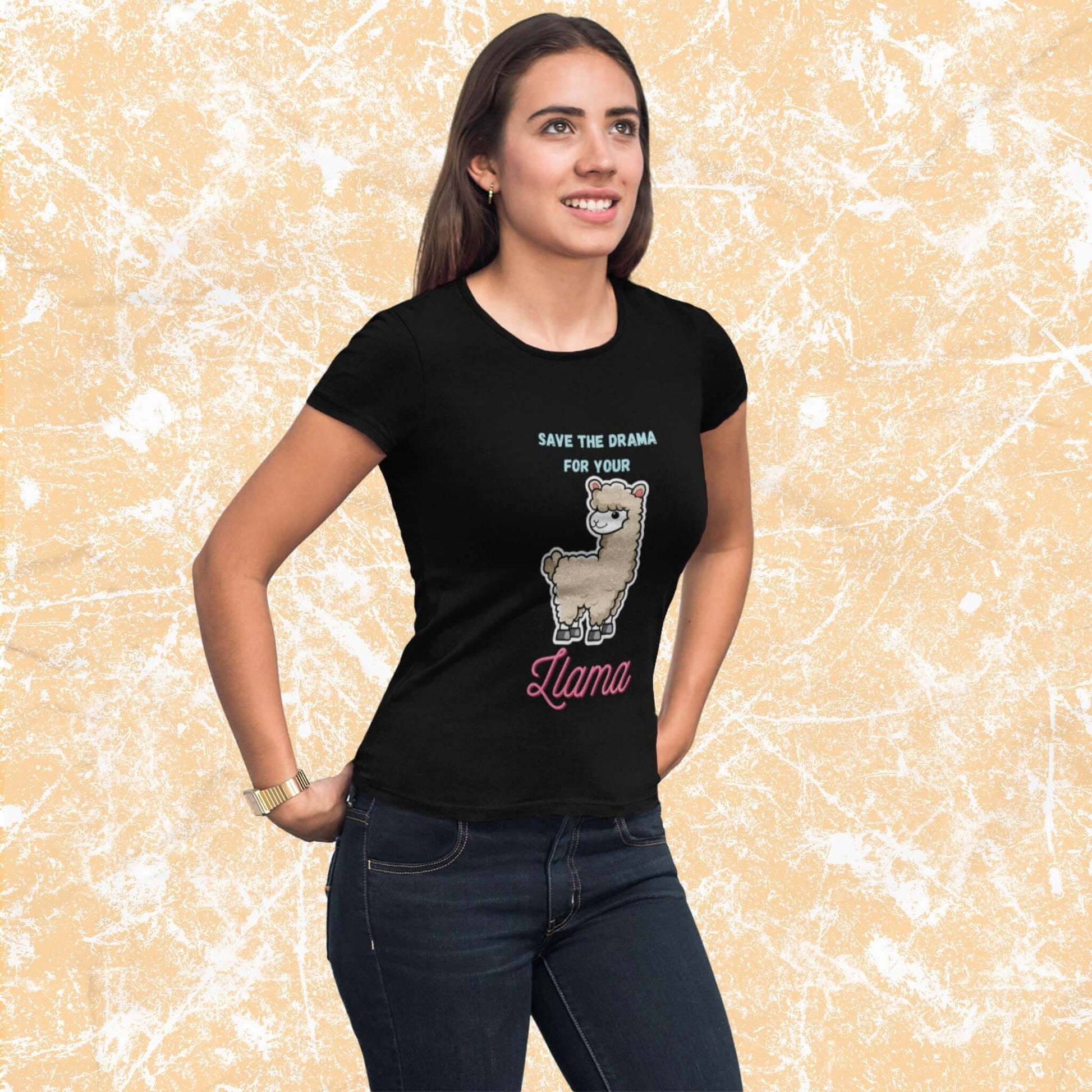 SaveTheDramaforYourLlamaFunnyAdultUnisexT-Shirt_CartoonAlpacaHumorJokeTeeShirtbyMiller_sManicMenagerie2.jpg Miller's Manic Menagerie