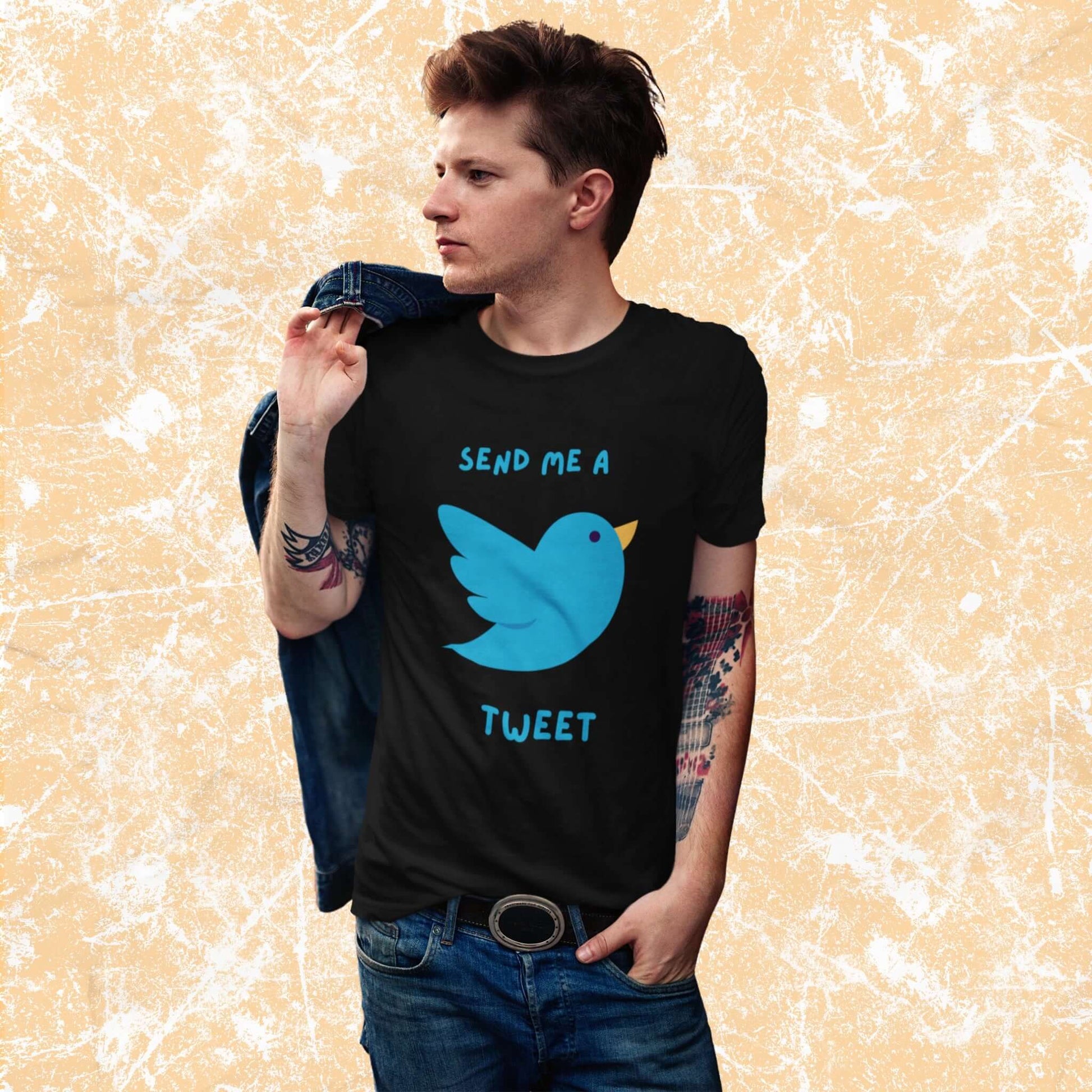 SendMeATweetFunnyCartoonBirdAdultUnisexT-Shirt_SocialMediaHumorJokeTeeShirtbyMiller_sManicMenagerie1.jpg Miller's Manic Menagerie