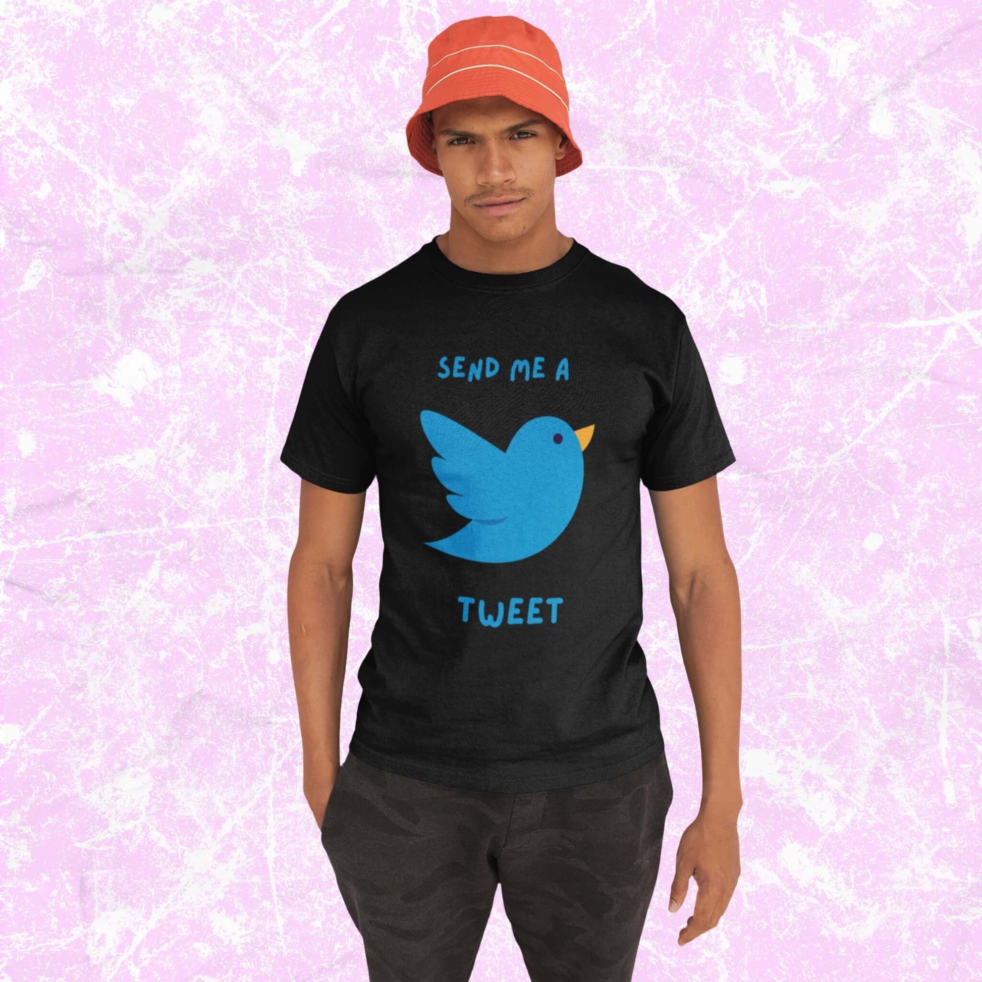 SendMeATweetFunnyCartoonBirdAdultUnisexT-Shirt_SocialMediaHumorJokeTeeShirtbyMiller_sManicMenagerie2.jpg Miller's Manic Menagerie