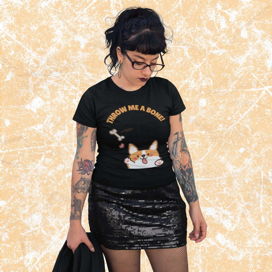 ThrowMeABoneFunnyCartoonCorgiAdultUnisexT-Shirt_DogHumorPuppyPetJokeTeeShirtbyMiller_sManicMenagerie1.jpg Miller's Manic Menagerie