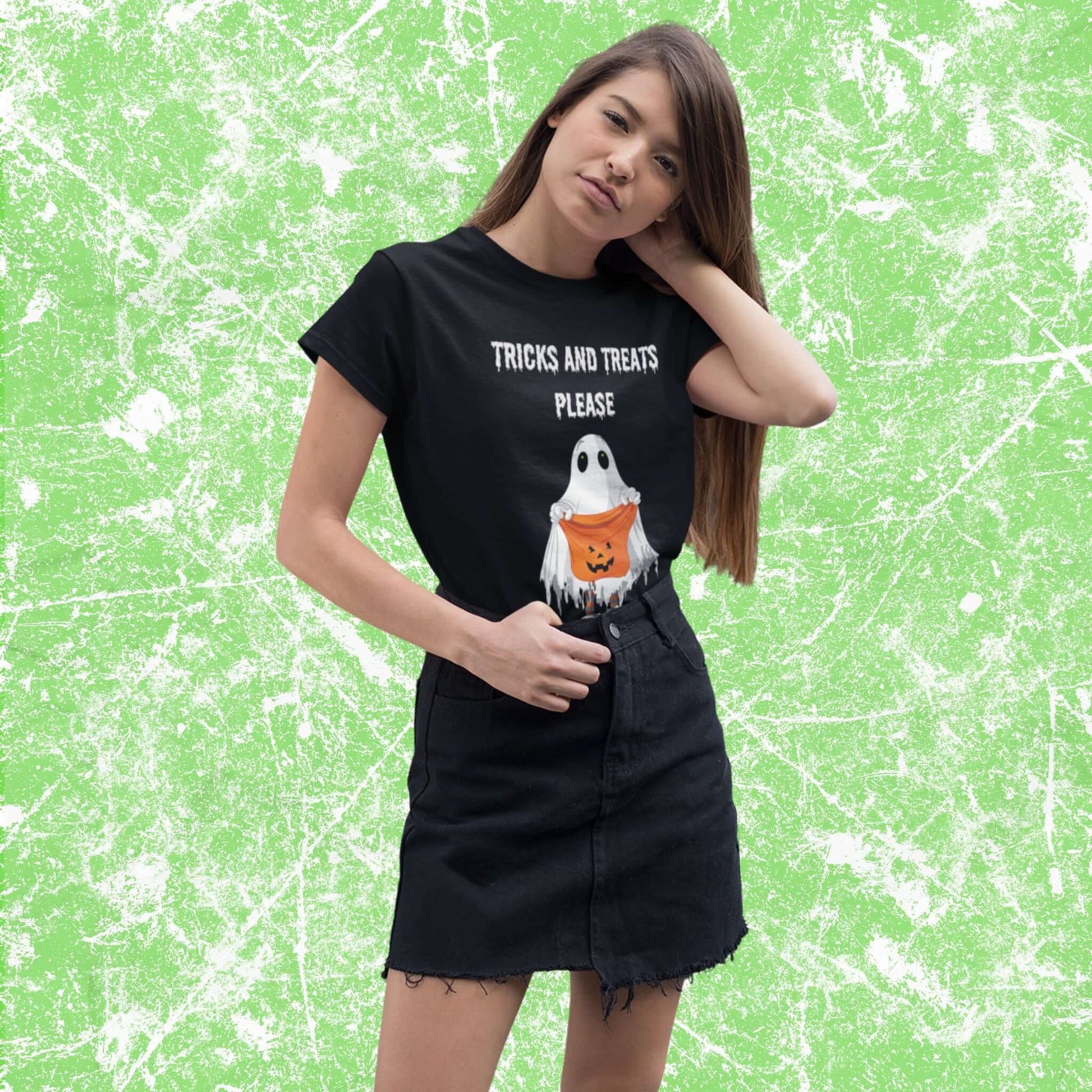 TricksAndTreatsHalloweenCartoonGhostAdultUnisexT-Shirt_CandyCostumeTeeShirtbyMiller_sManicMenagerie2.jpg Miller's Manic Menagerie