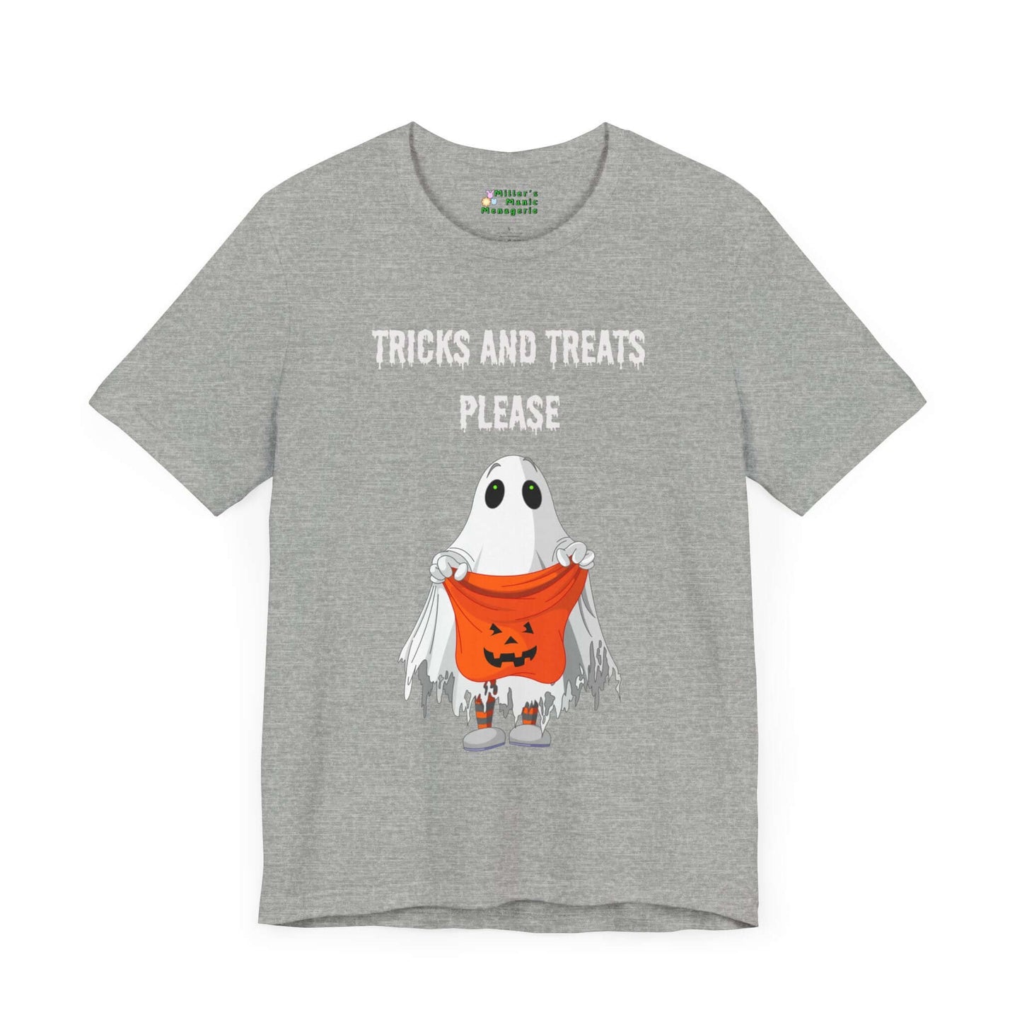 Tricks_And_Treats_Halloween_Cartoon_Ghost_Adult_Unisex_T-Shirt_Candy_Costume_Tee_Shirt_by_Miller_s_Manic_Menagerie_Athletic_Heather_Front.jpg Miller's Manic Menagerie