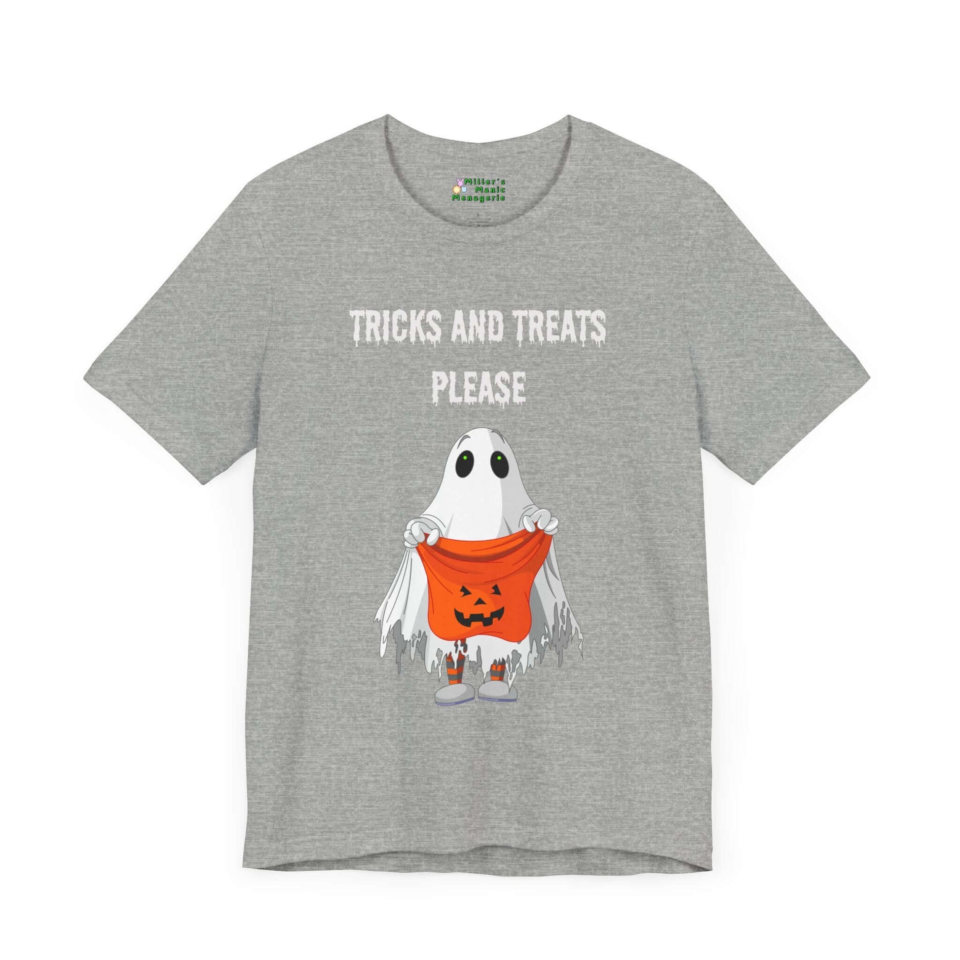 Tricks_And_Treats_Halloween_Cartoon_Ghost_Adult_Unisex_T-Shirt_Candy_Costume_Tee_Shirt_by_Miller_s_Manic_Menagerie_Athletic_Heather_Front.jpg Miller's Manic Menagerie