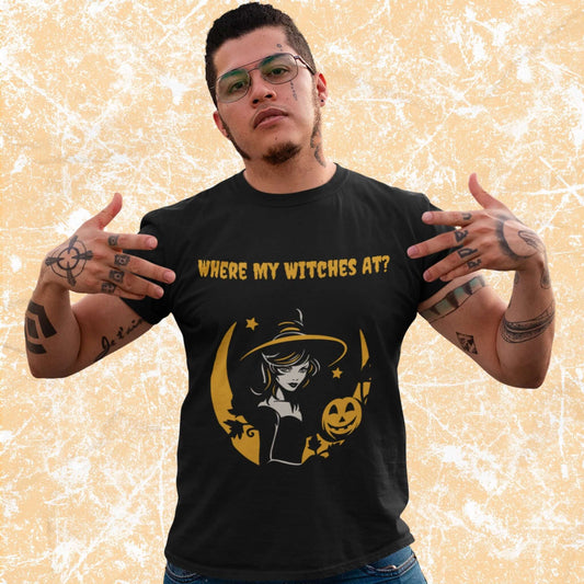 WhereMyWitchesAtFunnyCartoonAdultUnisexT-Shirt_HalloweenHumorMagicJokeTeeShirtbyMiller_sManicMenagerie1.jpg Miller's Manic Menagerie