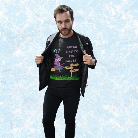 WitchWayToTheWineFunnyCartoonAdultUnisexT-Shirt_HalloweenHumorJokeTeeShirtbyMiller_sManicMenagerie1.jpg Miller's Manic Menagerie